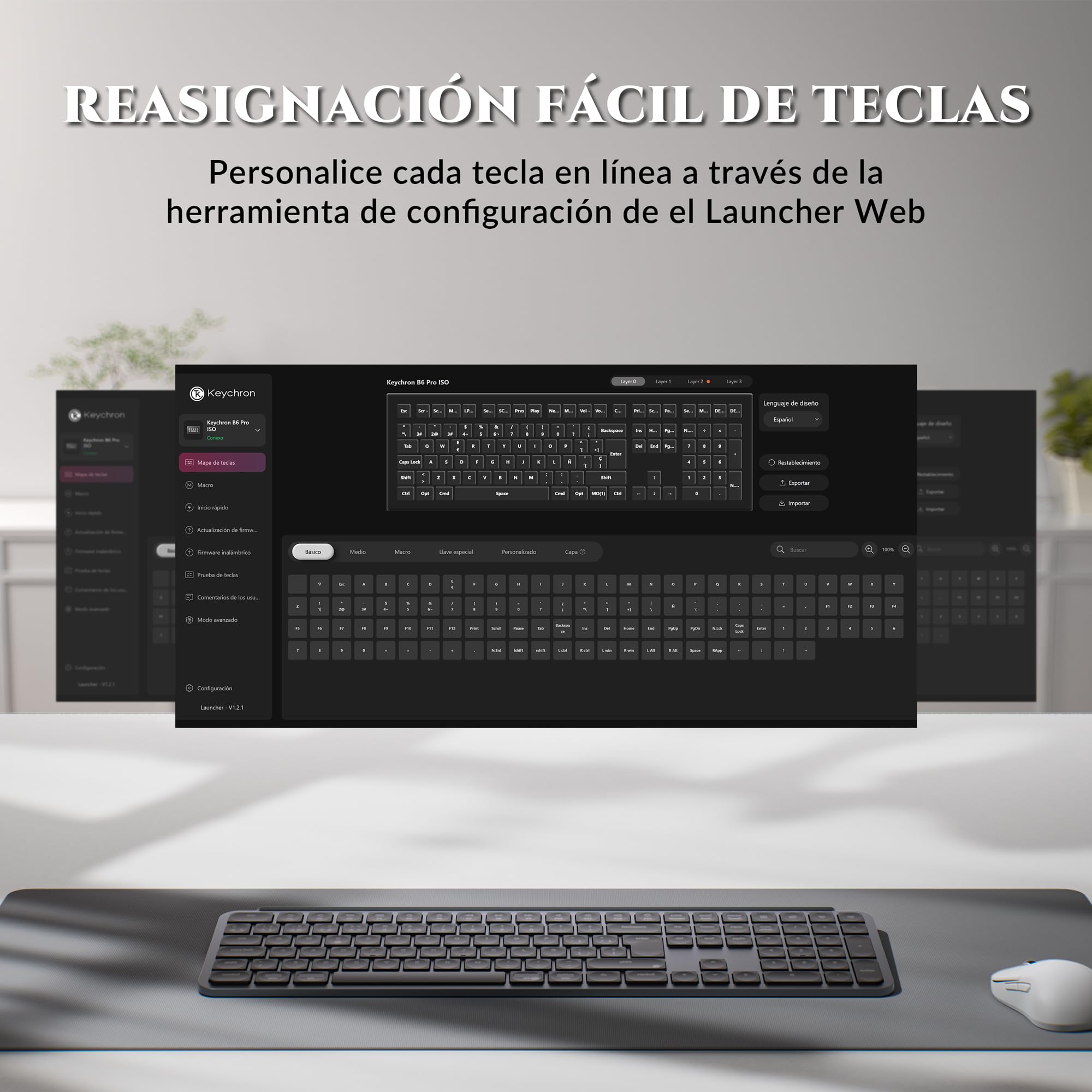 Keychron B6 Pro Teclado Inalámbrico Ultradelgado, Diseño ISO-ES 100%, 2.4 GHz/Bluetooth 5.2/Cable, Programable Mediante ZMK/Launcher, Escritura Silenciosa, para Mac, Windows y Linux – Gris Espacial