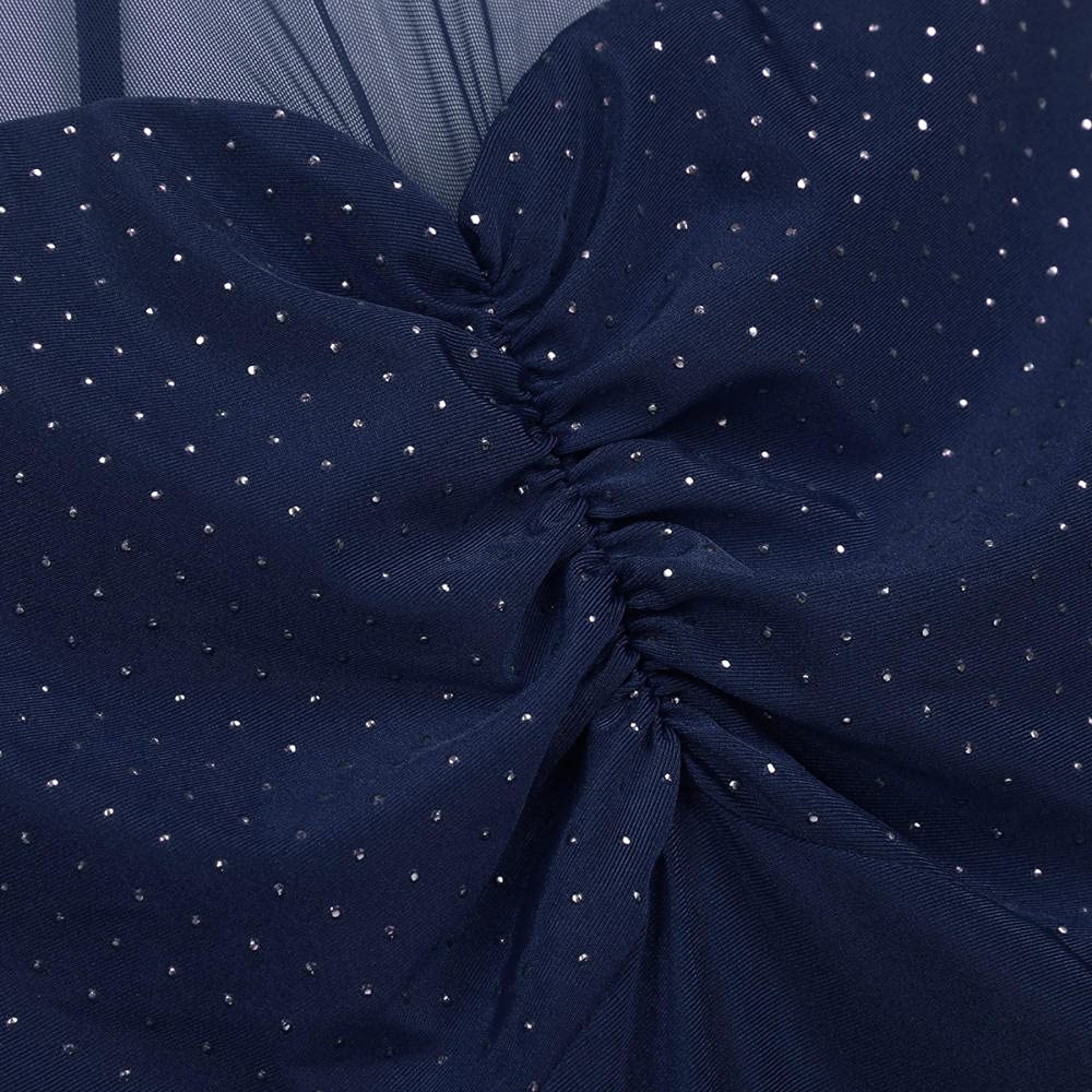 Damen Nachthemden & Nachthemden Damen Ballerina Tanzkurs Kleid Neckholder Polka Dots Unregelmäßiger Tüllsaum Gymnastik Trikot Tanzkleid für Damen (Marineblau L)
