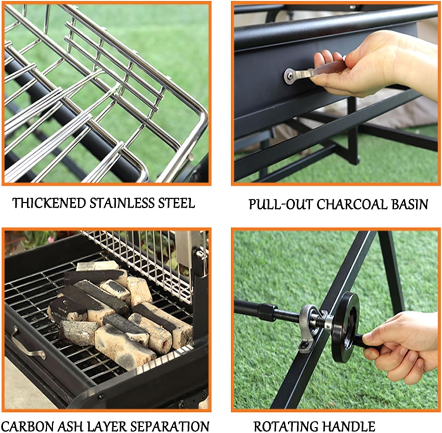 Outdoor Rotating Grill, Portable Charcoal Grill, Barbecue Grills for Outdoor Camping, 360° Rotating Charcoal Grills, Detachable Portable BBQ Grill for Camping Park Party