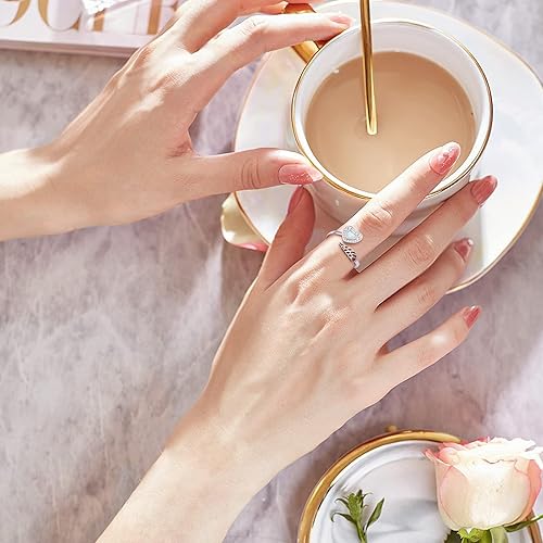 Miniatura 3 de 925 Sterling Silver Angel Wing Ring for Women Girls Memorial Jewelry Love Engraved Message Wrap Open Ring Lap Opal Heart Rings Adjustable Size