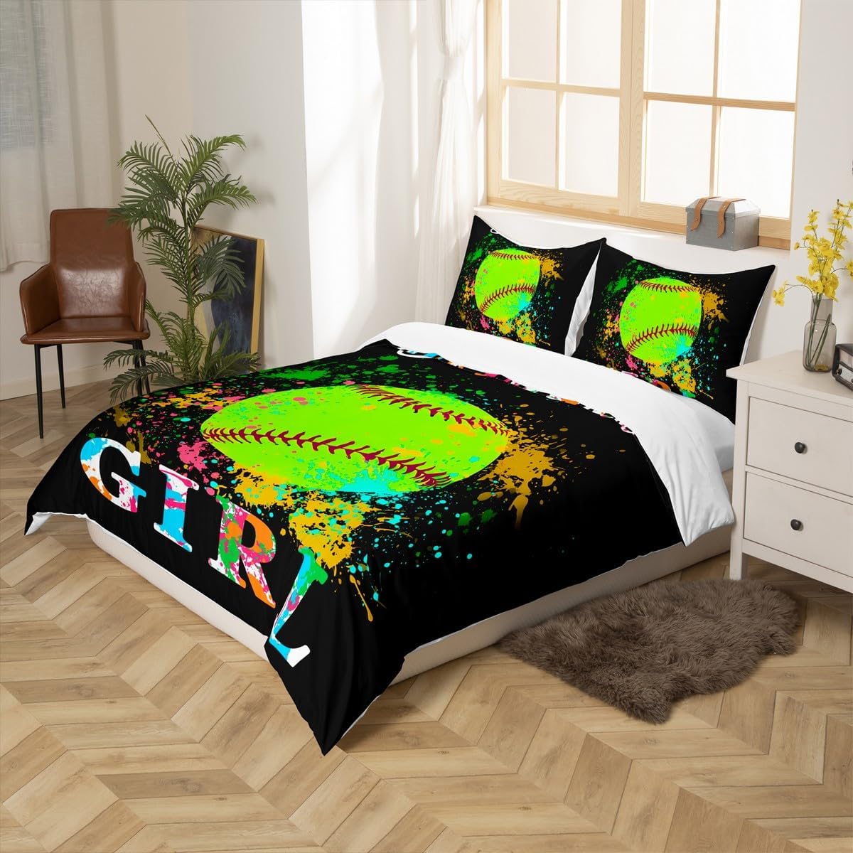 Kids Softball Bedding Set Twin Size Sports Theme Duvet Cover for Boys Girls Teens Bedroom Decor Colorful Tie Dye Comforter Cover Set Women Men Ball Game Bedspread Cover Twin Size With 1 Pillow Case