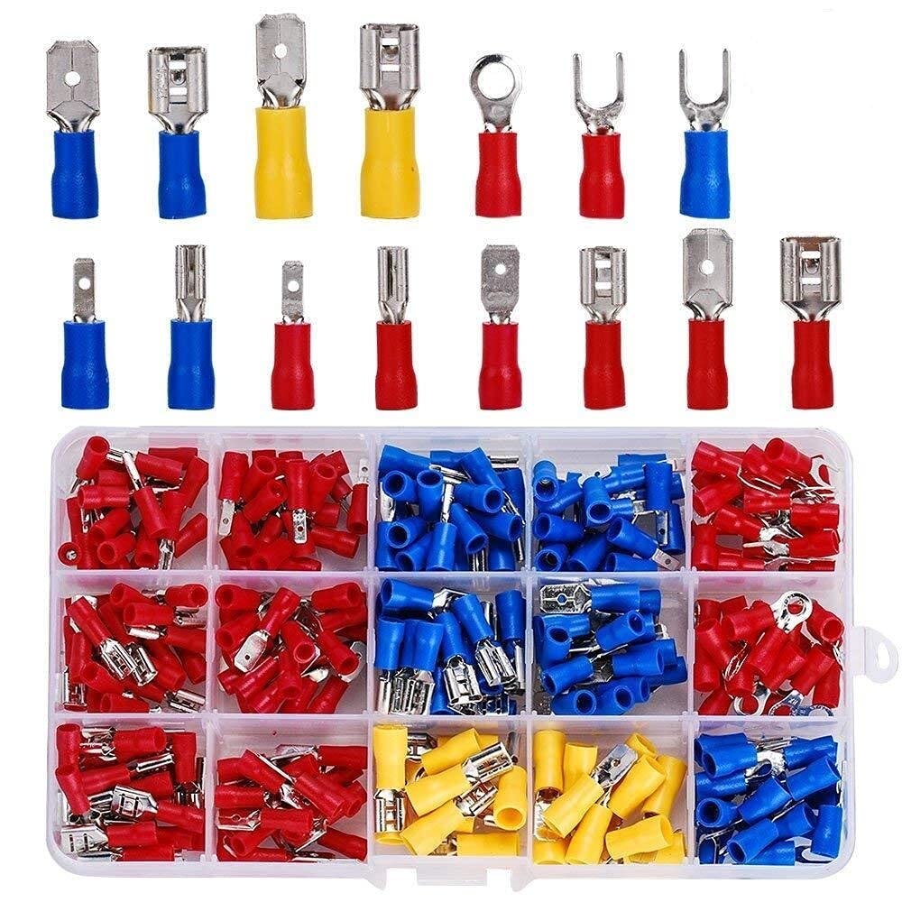 Terminales De Cobre,Terminales De Alambre 28 0PCS Surtido de terminales de pala Conector de cable aislado Alambre eléctrico CRIMP CRIMP ANTIGUO ANILLO AJUSTE ANILLO LUGS + PLIR ( Color : Green-Yellow