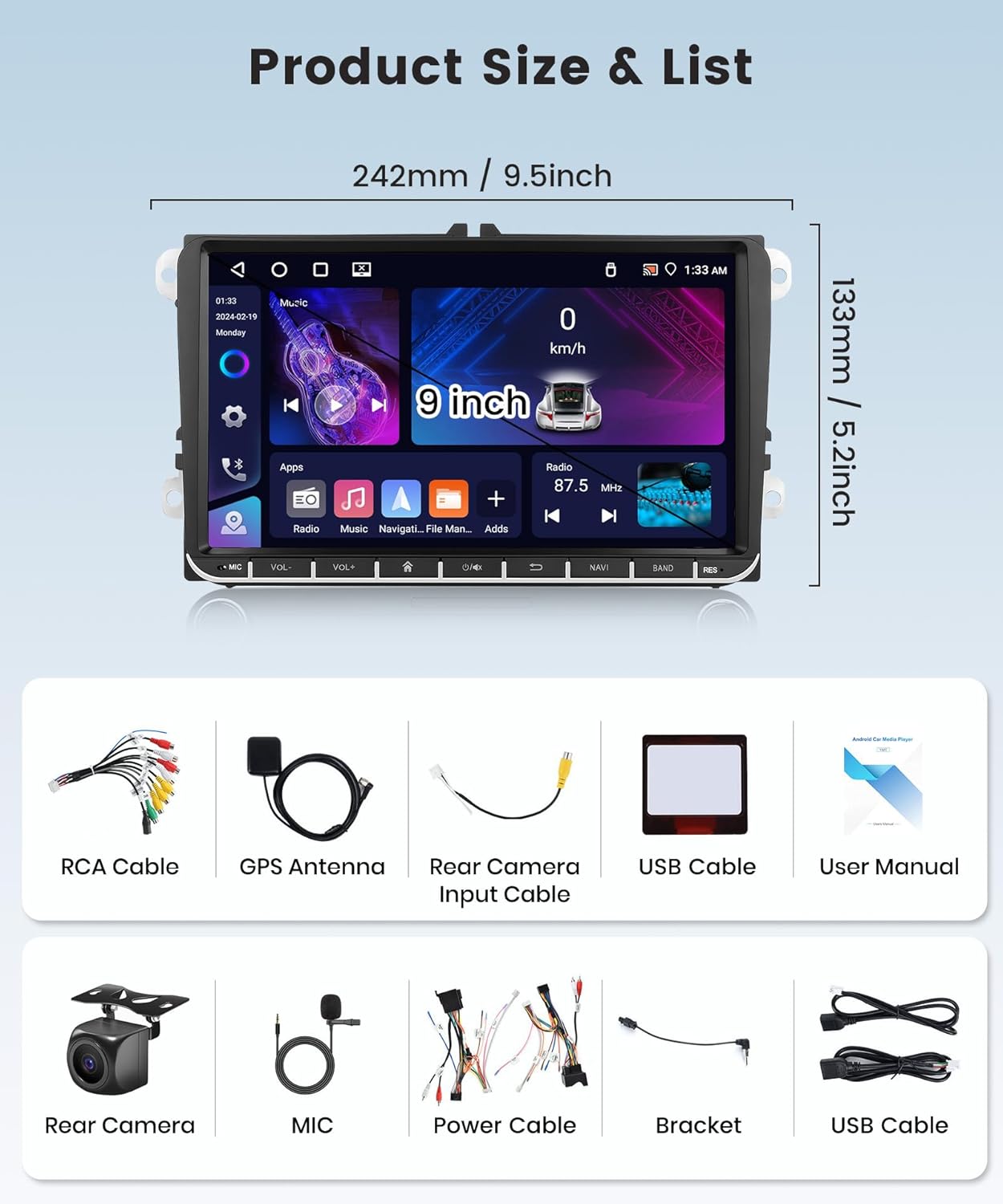 4G+64G 9'' Android 15 Car Stereo Radio Wireless Carplay for VW Passat Jetta Tiguan Golf MK5 MK6 T5 EOS Polo, Rimoody Android Auto GPS 5G-WiFi Bluetooth 5.0 Touch Screen FM/RDS SWC Backup Camera