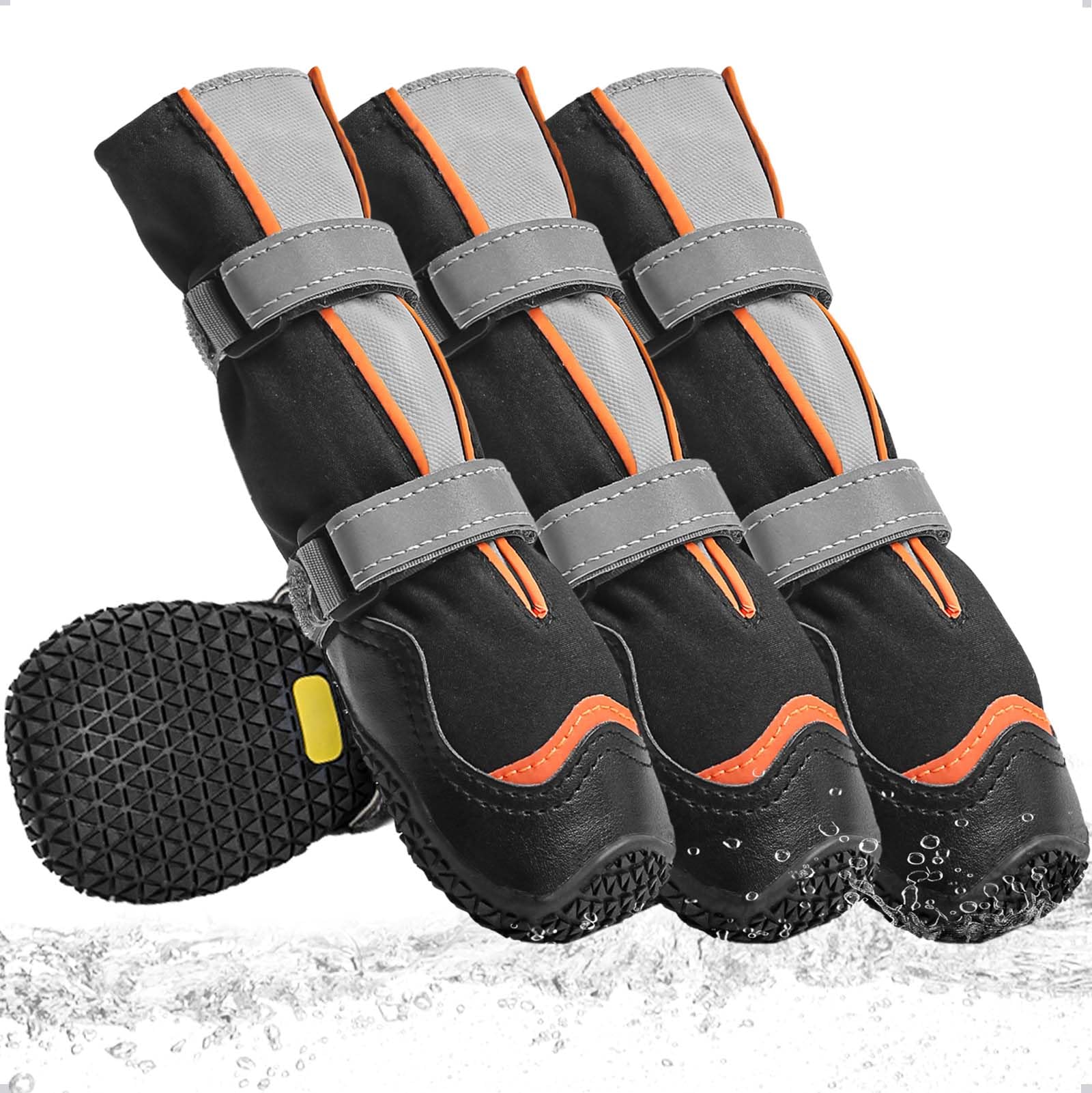 OHCOZZY Deep Waterproof Dog Shoes, High Dog Boots with V-shaped Tongue for Easy on, Wear-resistant Rubber Sole Dogs Paw Protector for Small Medium Large Dogs 4 Pcs, M