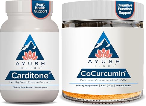 Ayush Herbs Carditone 60 Serving & CoCurcumin 5.2 Oz Jar Supplements