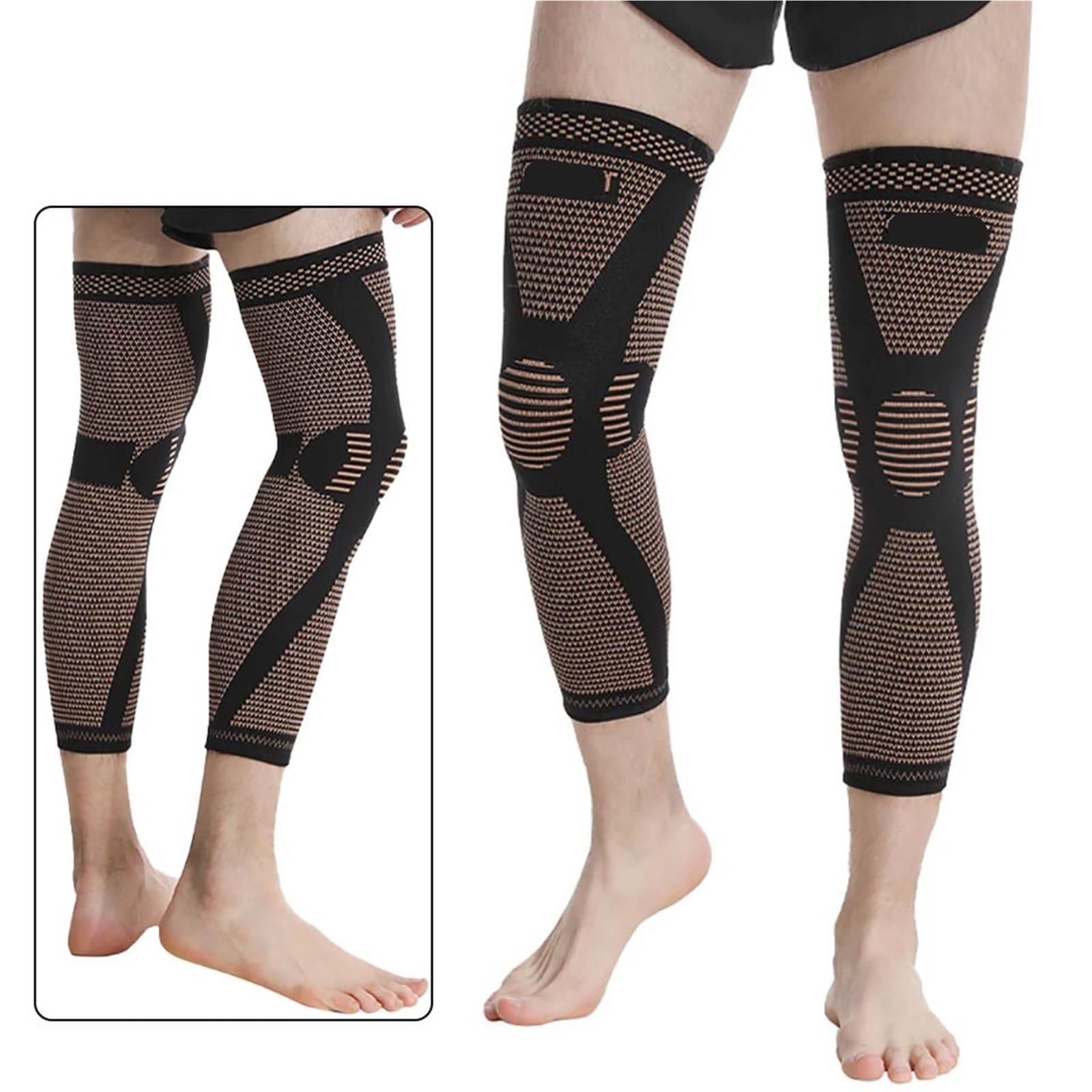 Manchons de compression pour jambe complète Genouillères chaudes allongées, extensibles, absorbant la sueur, tissu en Nylon tricoté cuivre respirant sous pression, Silicone antidérapant