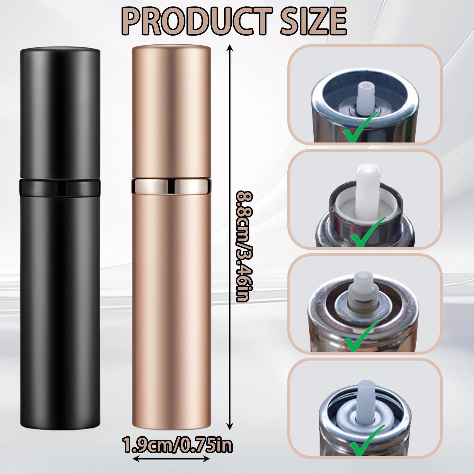 Atomizer perfum, 2 szt. Podróżny pojemnik na perfumy wielokrotnego napełniania parownik, perfumy rozpylacza do podróży, imprezy, codziennego życia (5 ml, czarny, różowe złoto)