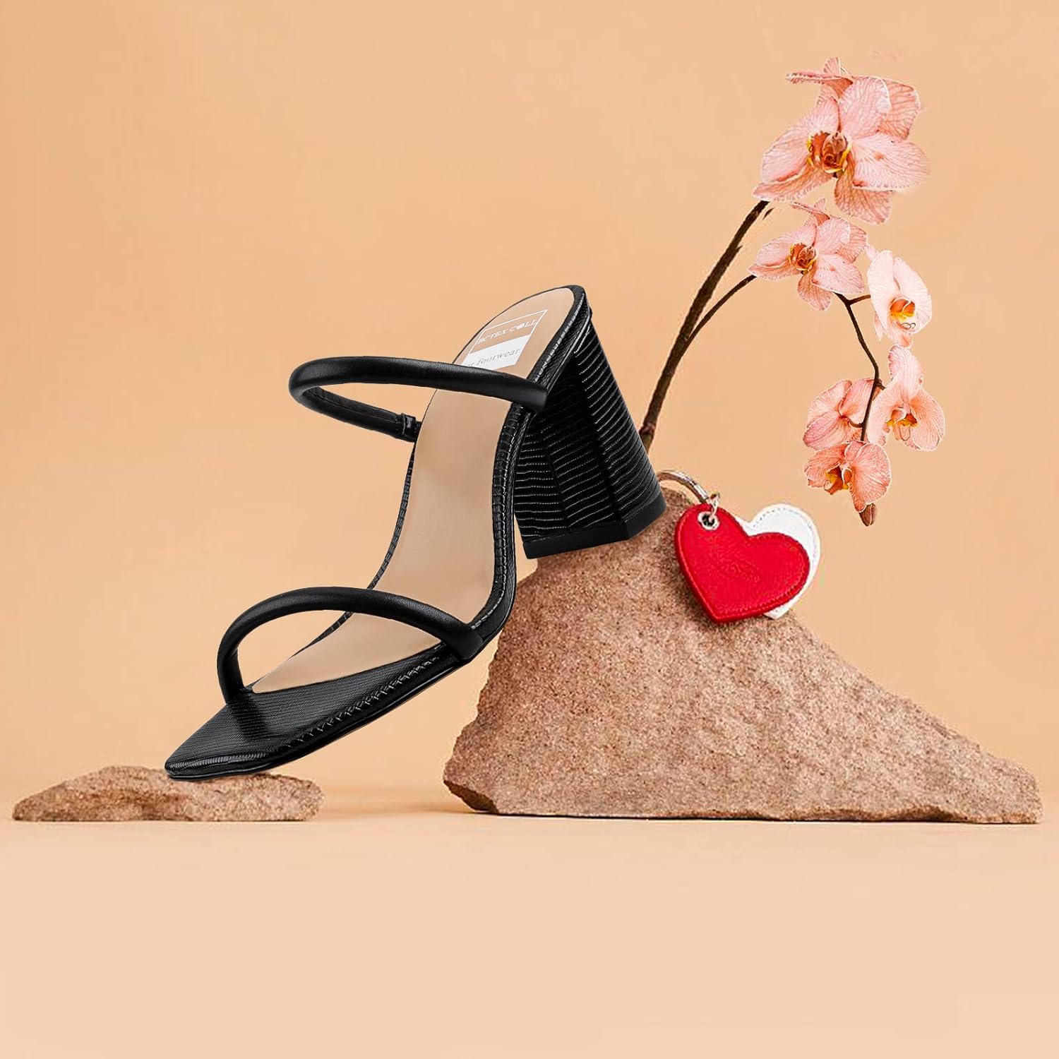 BCTEX COLL Women's High Heeled Sandal Two Strap Square Toe Slip on High-heeled Sandal High Heel Sandal Comfortable for Women - Image 3