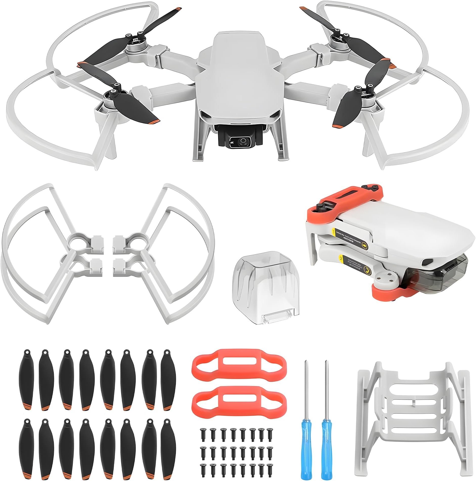 Mini 4K/Mini 2 SE/Mini SE Propellers: with Propeller Guard Landing Gear Leg Extension Propellers Holder Gimbal Cover Total 24 Pcs for DJI Mini 2 Series Drone Accessories Set