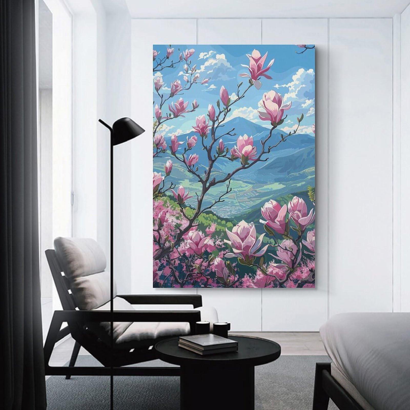 Junmoney Wall Art Print Pink Magnolia Blossoms, 12x18inch(30x45cm), for Hallway, Bedroom Or Modern Interiors, Thoughtful Wall Decor for Art Lovers