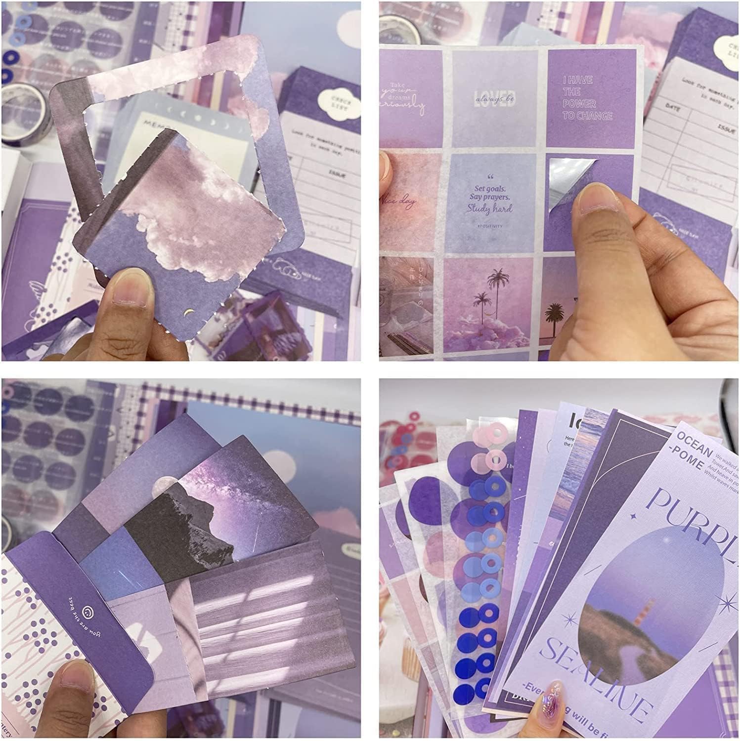 ZUMIE Paper Scrapbook Kit Daily Journal Scrapbooking A6 Grid Notebook | Bullet Junk Journal, Stationery, Notebook, DIY Journaling Supplies, Birthday Craft Gift Teen Girl Kid (Purple Scrapbook) 3