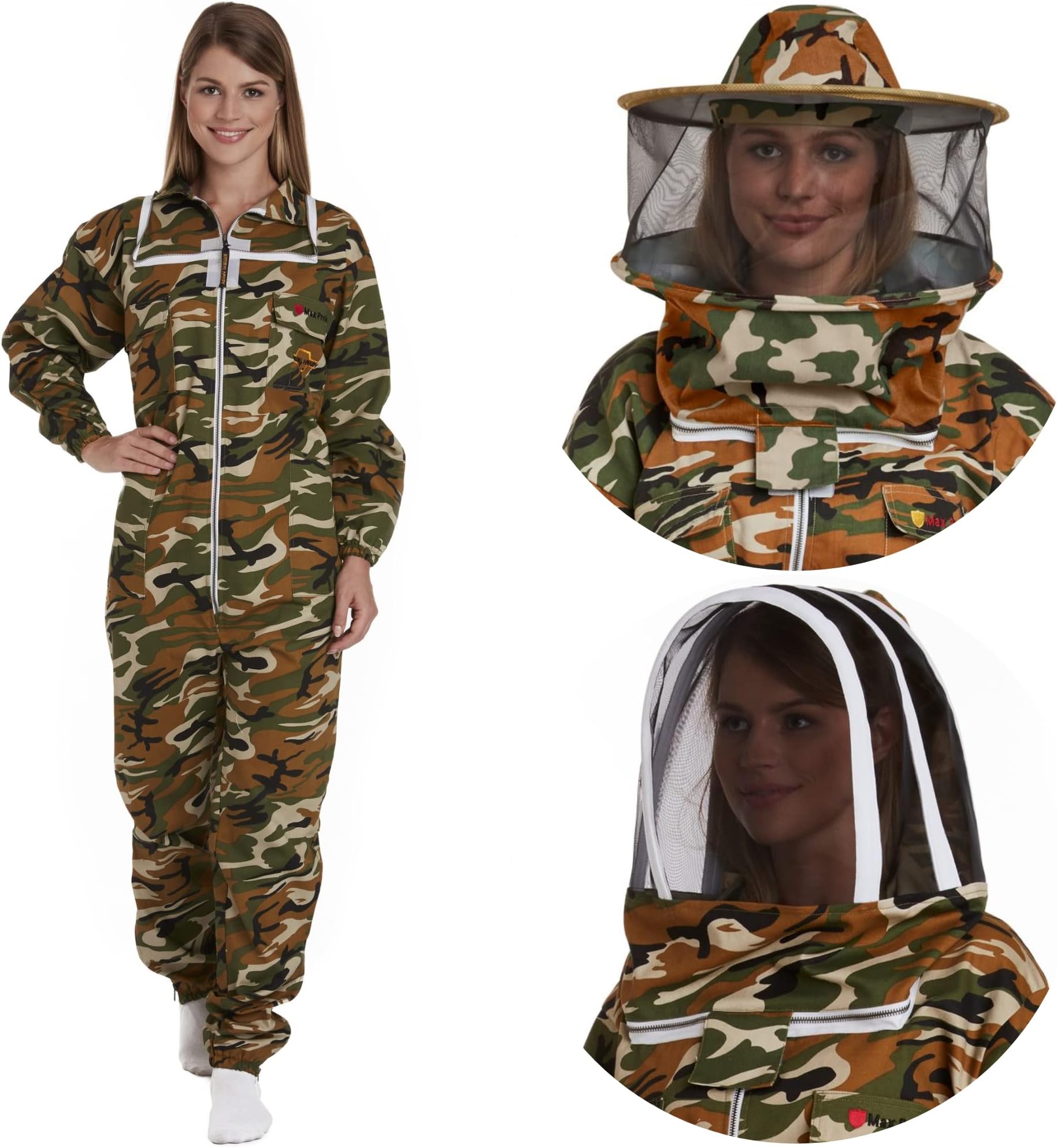 Natural Apiary Max Pro Cotton Suit Includes 2 x Non-Flammable Veils (Round & Fencing) Maximum Sting Protection for Professional & Beginner Beekeepers, 2X Large, Camouflage