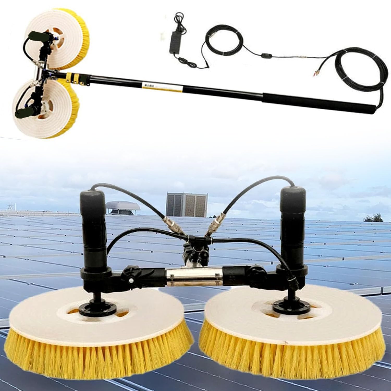GTHTUHFD Solar Panel Cleaning Tools, Solar Photovoltaic Panel Cleaning Maine, Double Rotating Brush Head, 3.5/5.5/7.5M Extendable Water Fed Pole Kit,5.5M,5.5m