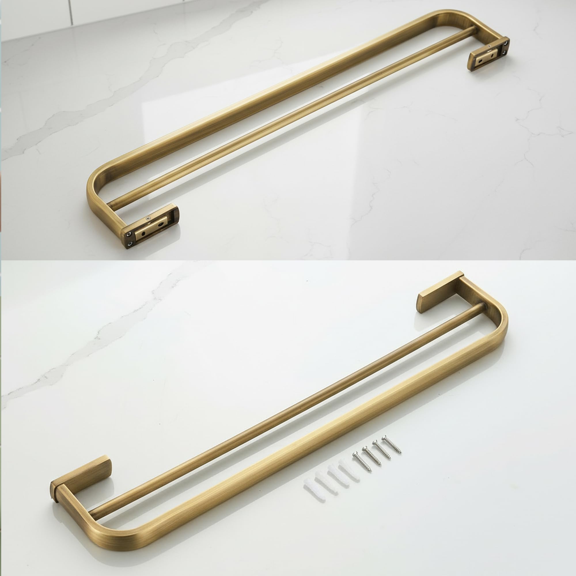 Flybath Barre Porte-Serviette Double Laiton Salle de Bain Support de Serviette Mural, 57 cm / 22,44 Pouces, Bronze Brossé