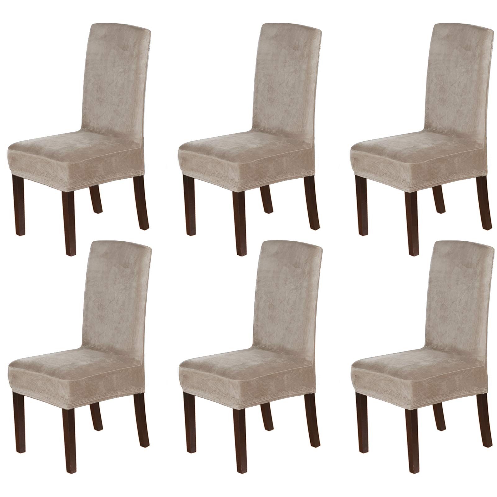 H.VERSAILTEX Velvet Dining Chair Covers Stretch Chair Covers for Dining Room Set of 6 Parson Chair Slipcovers Chair Protectors Covers Dining, Soft Thick Solid Velvet Fabric Washable, Taupe
