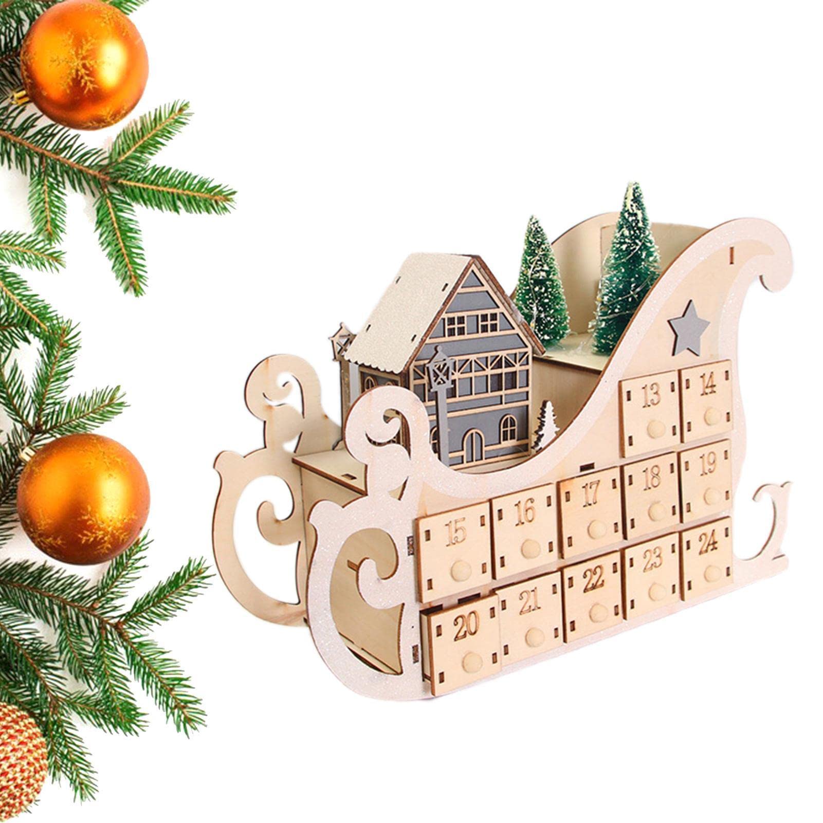 Voiakiu Fillable Advent Calendar | Wooden Countdown Calendar | Battery Operated Advent Calendar Made of Wood, 24 Days Decorative Advent Boxes for Children