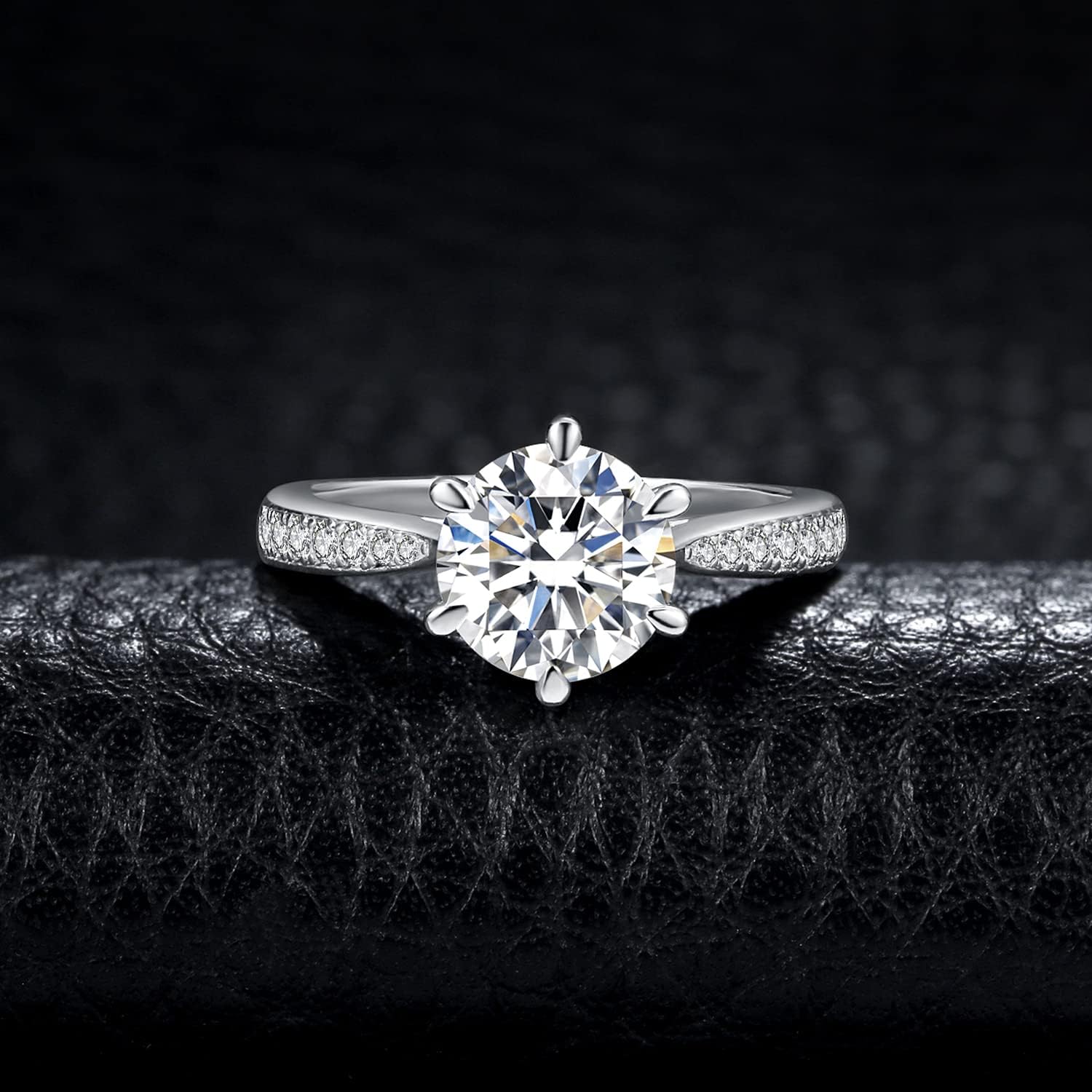 JewelryPalace Classic 1ct 2ct 3ct Moissanite Solitaire Engagement Rings for Women, 925 Sterling Silver Promise Ring for Her, Round Cut Simulated Diamond Anniversary Wedding Rings D-F VVS Size 4-12