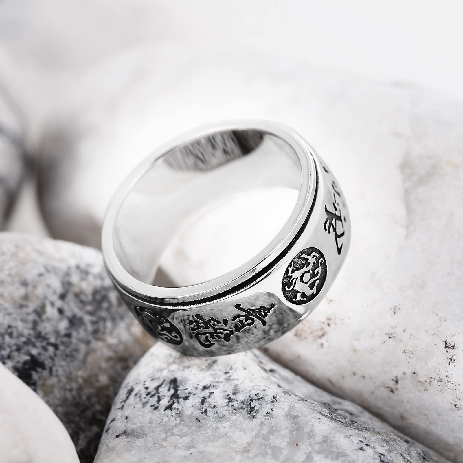 Gualiy Anillos de plata de ley 925 maciza para hombre, anillos punk para hombre, plata de ley 925 giratoria con patrón de tigre de dragón, anillo de compromiso, tamaño O 1/2 - W 1/2, Sin piedras
