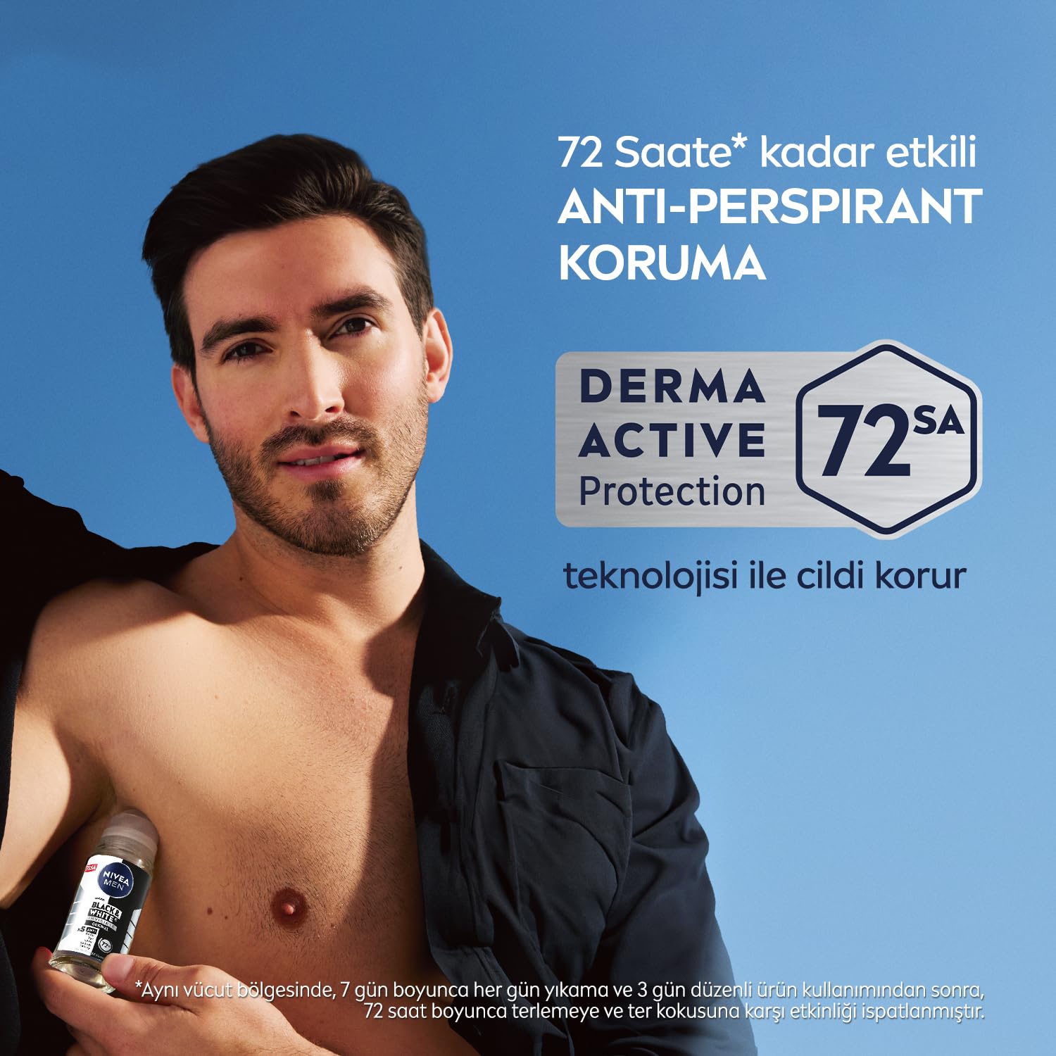 NIVEA Men Erkek Roll On Deodorant Black&White Invisible Güçlü Etki 50 ml,72 Saat Anti-perspirant Koruma