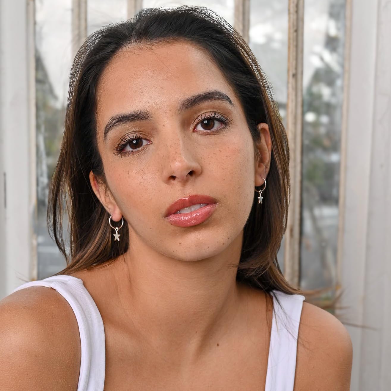 925 Solid Sterling Silver Faceted Sleeper Hoop Earrings For Women | Silver Star Drop Dangle Charm Earring - Mini Silver Star Hoops - Image 2