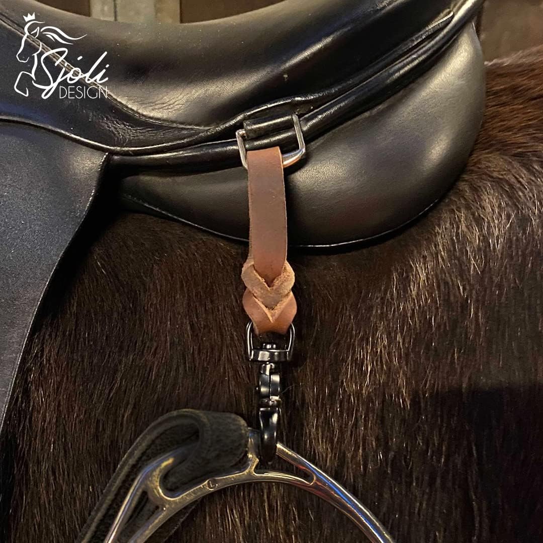 Steigbügelhalter aus Fettleder, geflochten (Schwarz, Chrome)