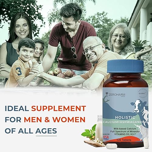 Miniatura 7 de ZEROHARM Holistic Calcium and Ashwagandha Tablets - for Muscles, Bone and Joint Health - 120 Veg Tablets - 700mg