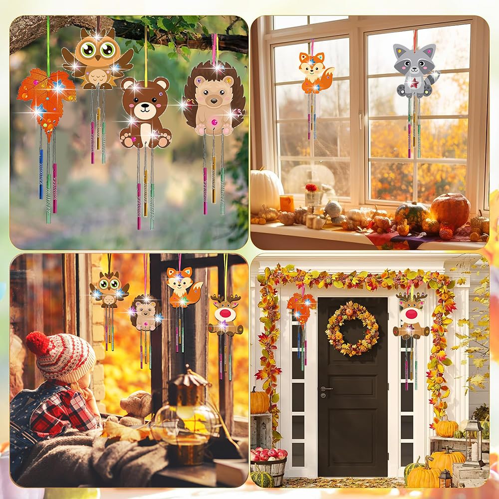 OOTSR Kit Campane A Vento Halloween Per Bambini - 9 Pezzi In Legno Fai Da Te