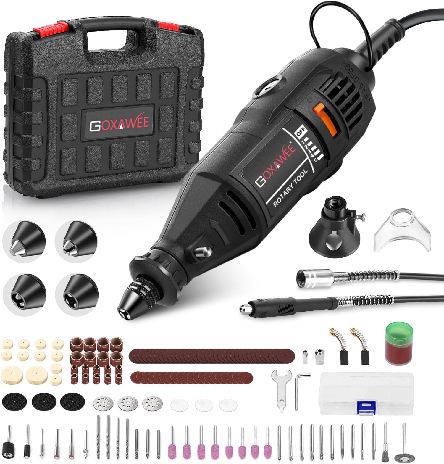 Rotary Tool Kit with MultiPro Keyless Chuck and Flex Shaft -140pcs Accessories Variable Speed Electric Drill Set for Handmade Crafting Projects and DIY Creations