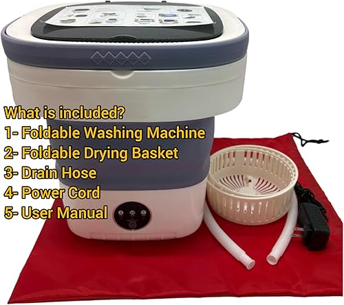 Miniatura 6 de Lavadora portátil con cesta de secado giratorio, gran capacidad de 16 litros, 36 W, ahorro de energía, compacta, plegable, mini lavadora para