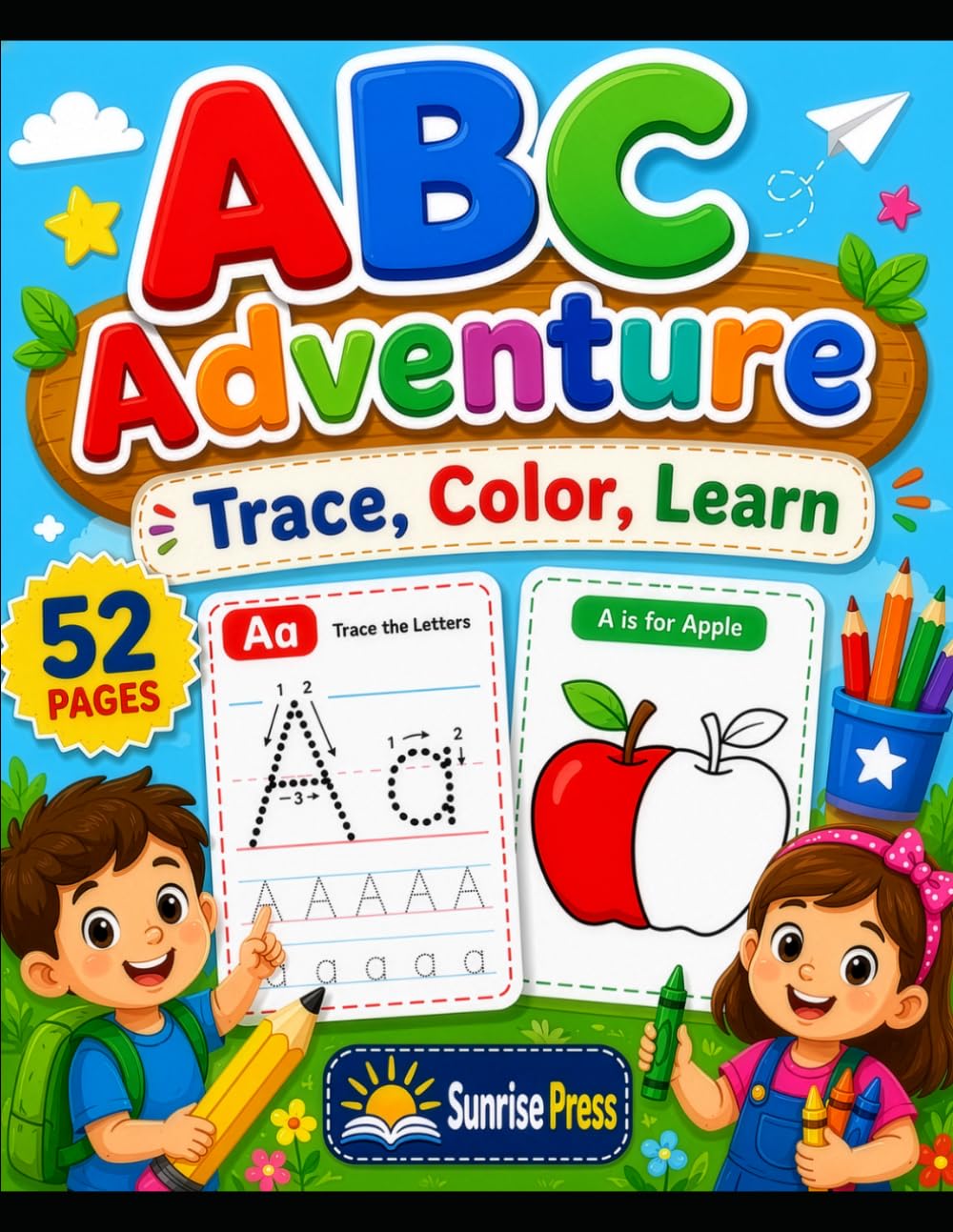 ABC Adventure: Trace, Color, Learn: A to Z Learning Book for Kids Ages 3–6 Ya,52 Fun Alphabet Tracing and Coloring Pages