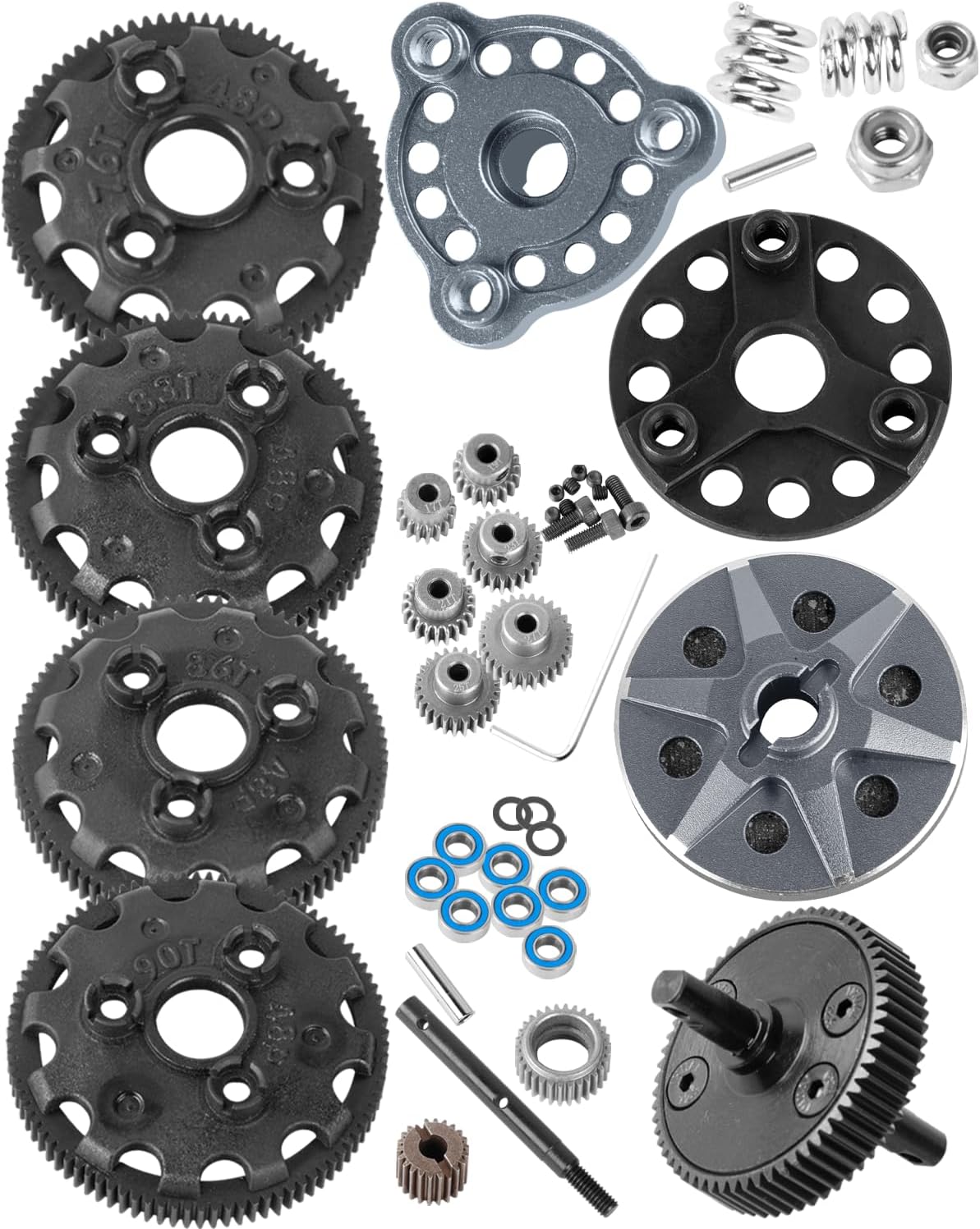 RC Upgrades Part for 1/10 Slash/Rustler/Stampede/Bandit 2WD VXL,48P 76T 83T 86T 90T Spur Gear &Transmission Gear &Slipper Clutch &Pressure Plate &Slipper Rebuild Kit,Titanium