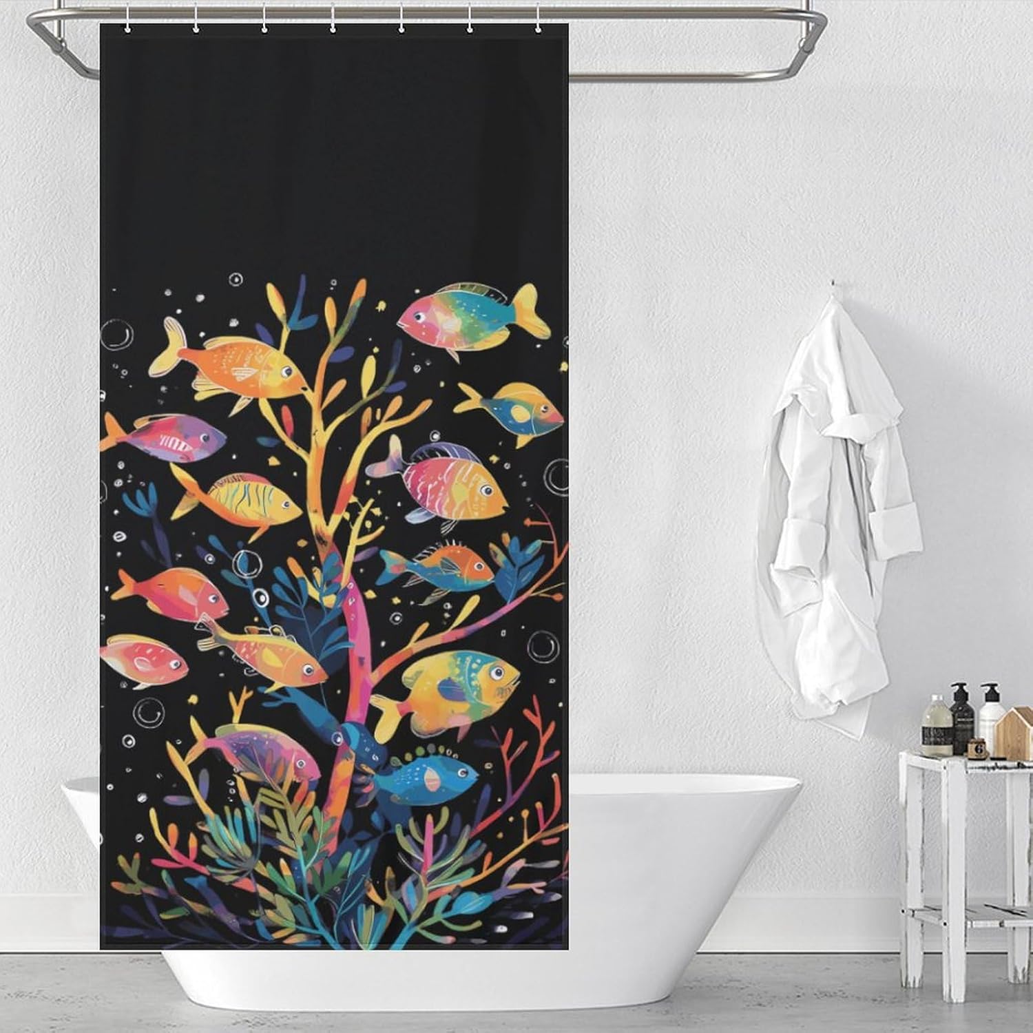 Colorful Fishes Tree Funny Shower Curtains Washable Bath Curtain Liner with Hooks for Bathroom Bath Tubs 36x72Inch（92x183cm）