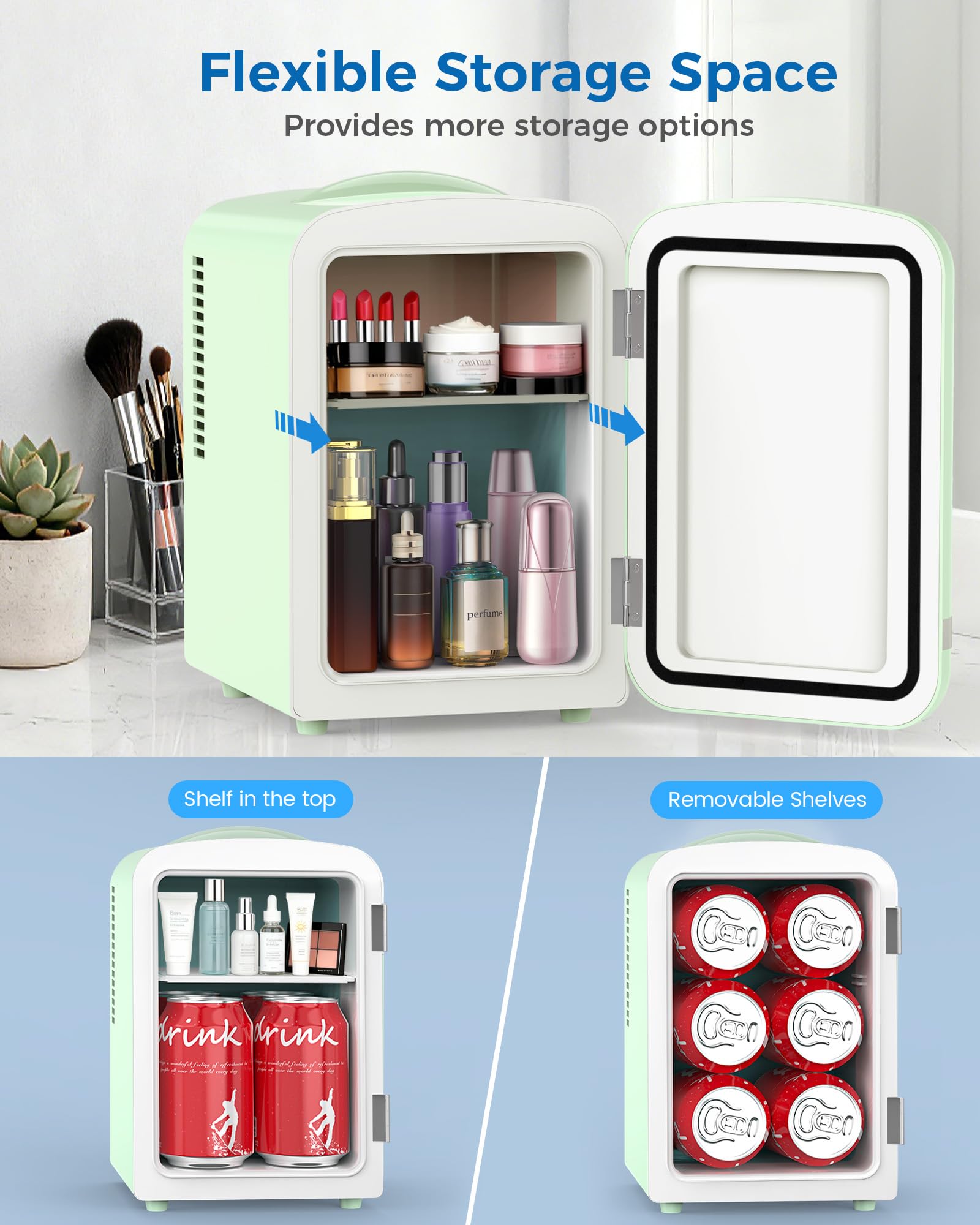 Electactic Mini réfrigérateur pour chambre à coucher, 4 L/6 canettes, petit réfrigérateur cosmétique pour soins de la peau, maquillage, médicaments et boissons, réfrigérateur de bureau portable pour