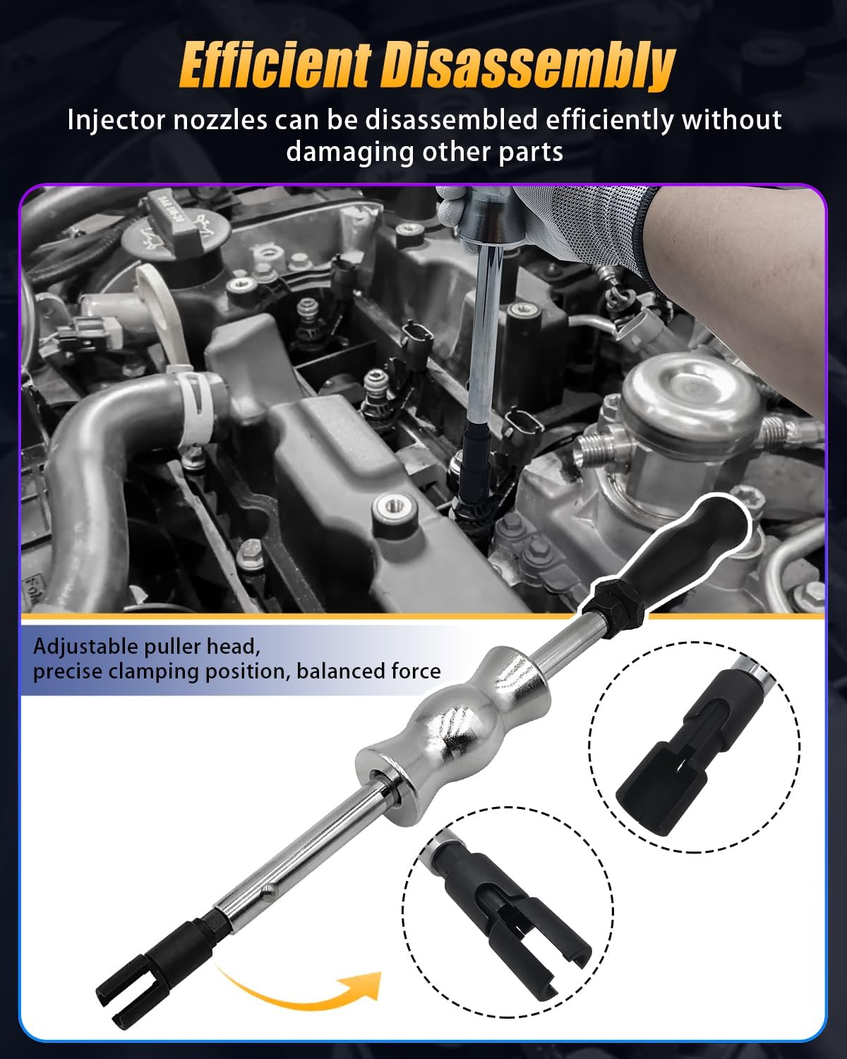 Fuel Injector Puller Removal Tool Kit Compatible with Ford EcoBoost 1.0, 1.5, 1.6, 2.0 2.3 3.5 3.7 GDI Petrol Engines, Slide Hammer Extractor Set with Adjustable Puller Head