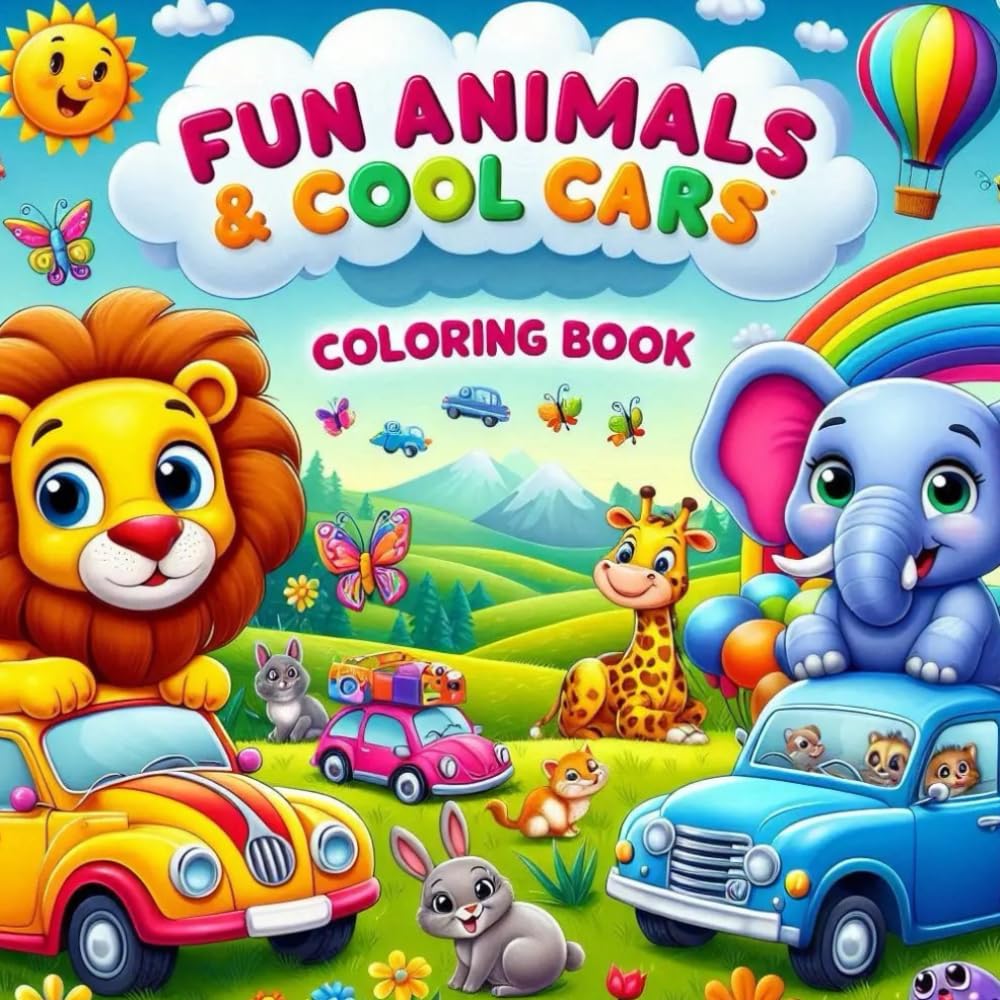 FUN ANIMALS & COOL CARS COLORING BOOK: うごく！かわいい！ぬってあそぼう
