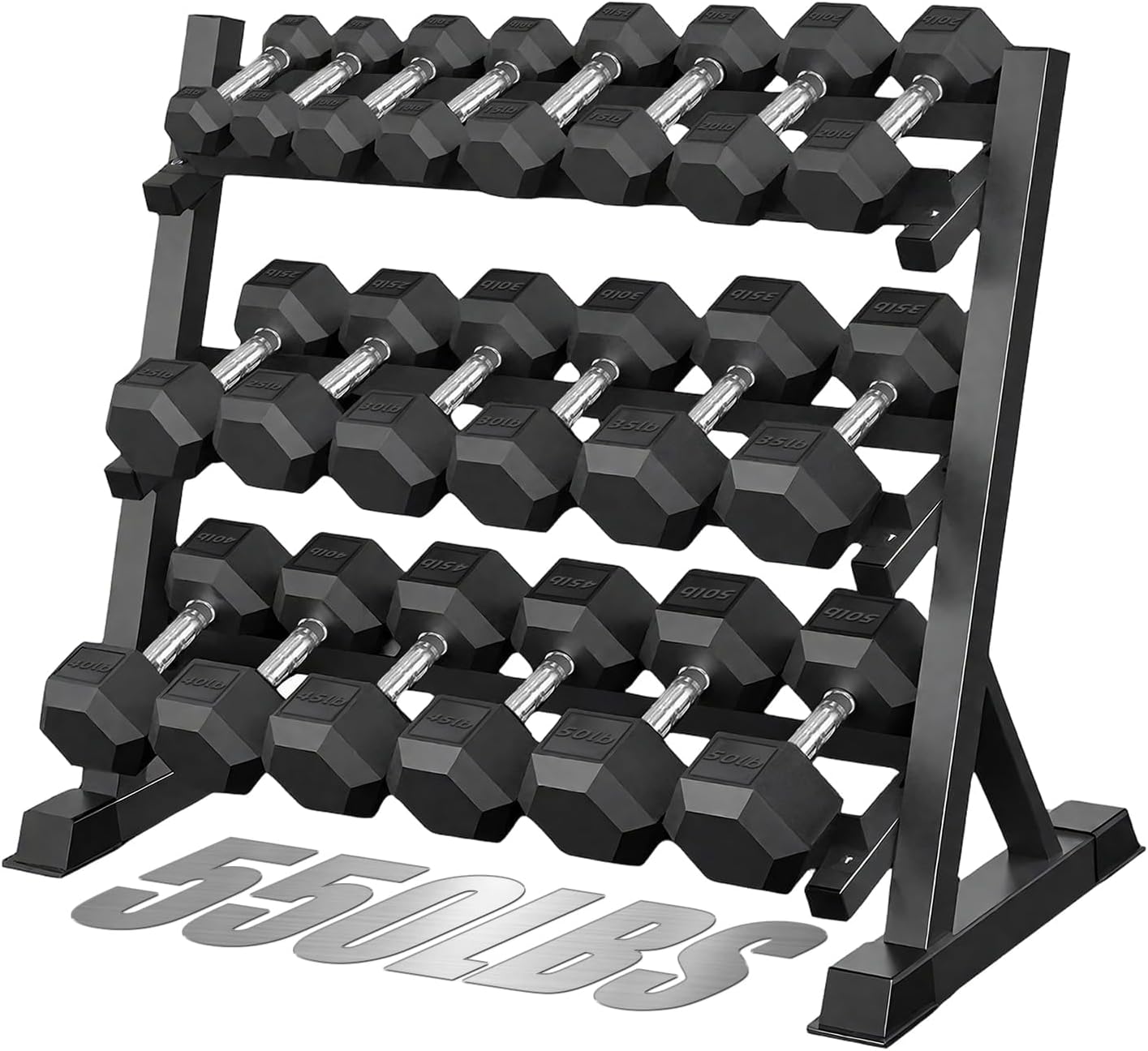 550LB 450LB 350LB Dumbbell Set with Rack Rubber Coated Dumbbells 5-50 Hex Weights Dumbbells Set for Home Workout Complete Weight Set with Rack Heavy