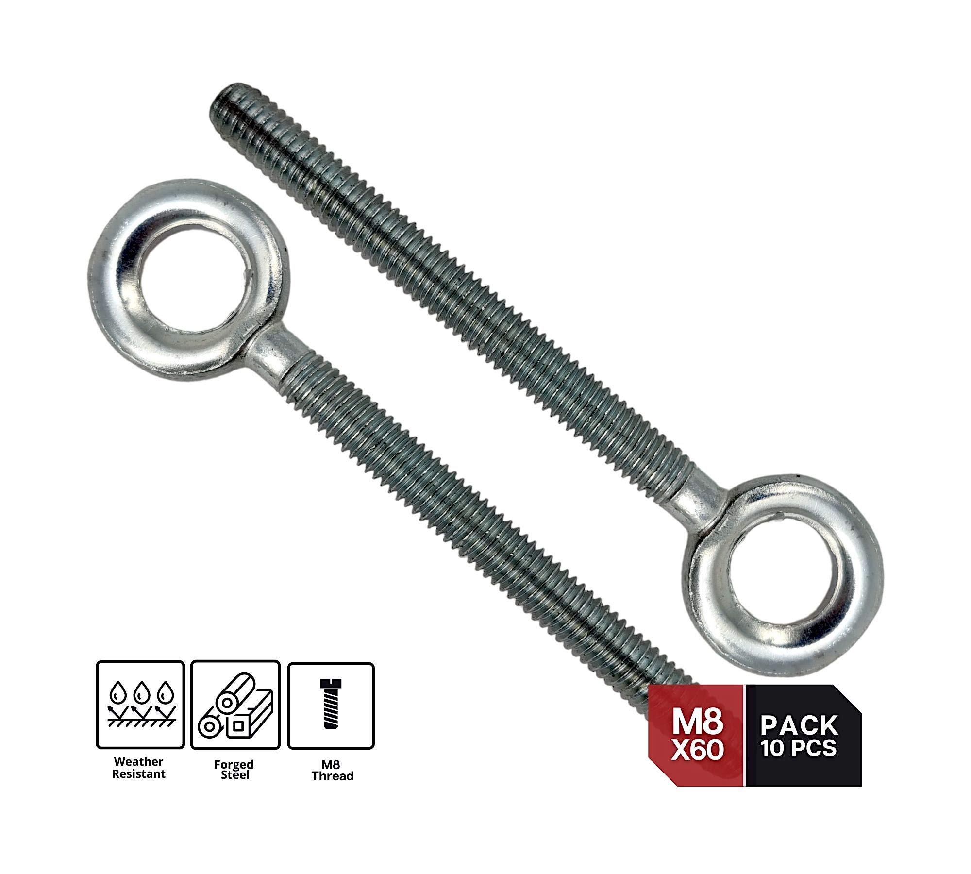 DOJA Industrial | Viti a Occhiello con Filettatura | M8 x 60 | 10 Pezzi | Viti ad Anello | Bullone Occhiello in Acciaio Zincato | Anello Chiodo per Soffitto e Parete | Per Sacco Boxe, Tende, Piante