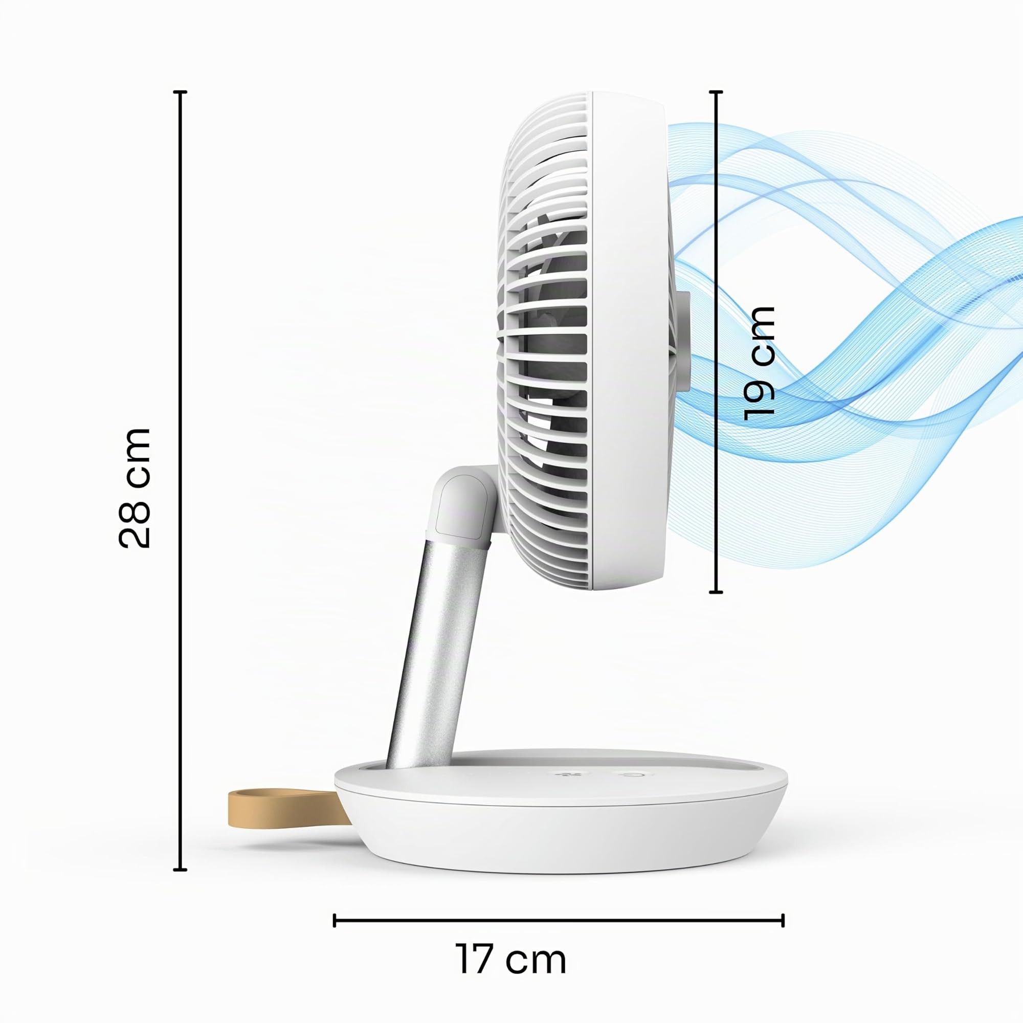 Tischventilator Sehr Leise Ø 19cm USB Ventilator Akku 15h Table Fan FlexiGo Faltbar 4 Modi 400 m³/h 180° Verstellbar Ventilator Camping & Büro Weiß