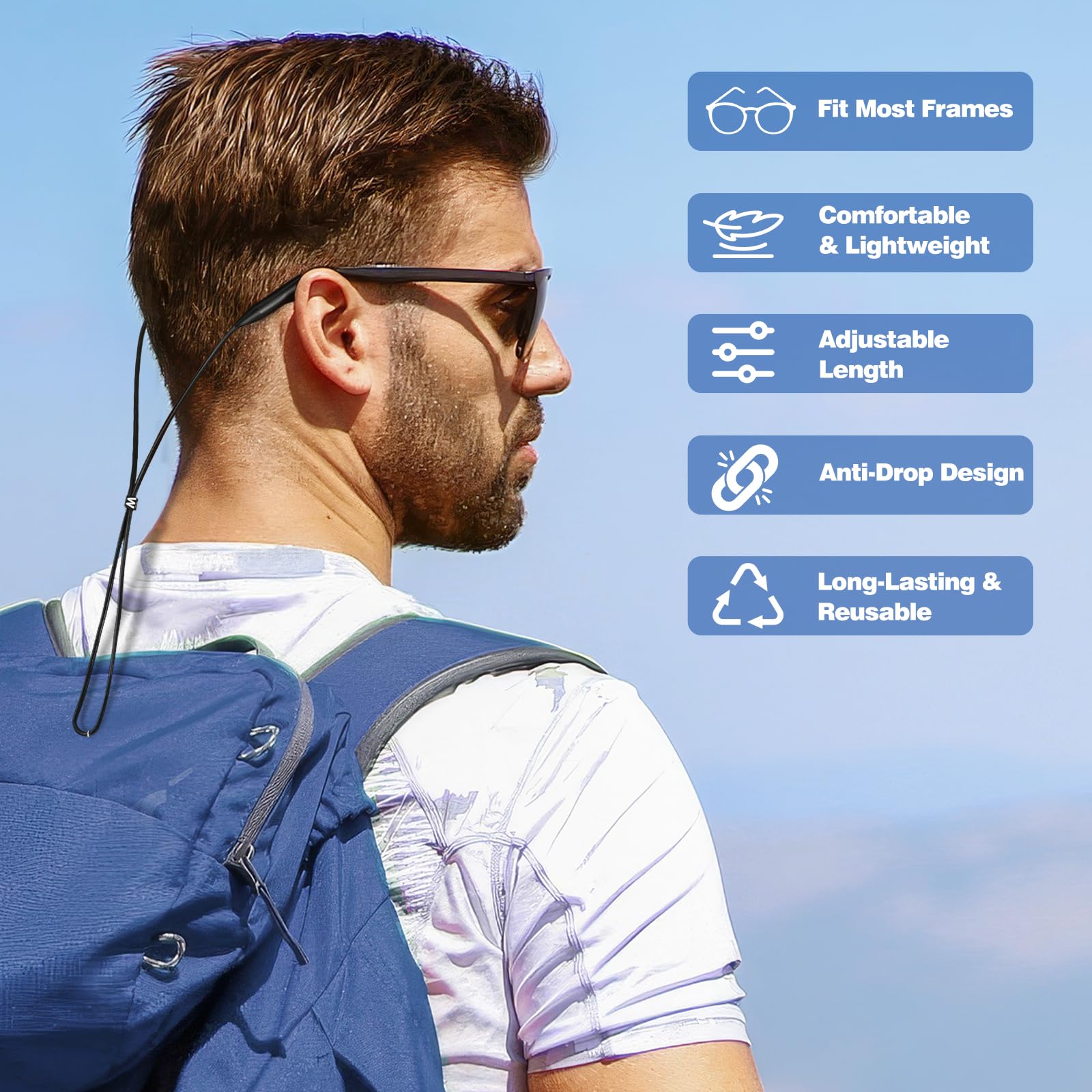 MoKo Brillenband – 4 Stück, Verstellbar, Aus Weichem Silikon & Polyester | Brillenhalter Für Sport, Alltag, Sonnenbrillen