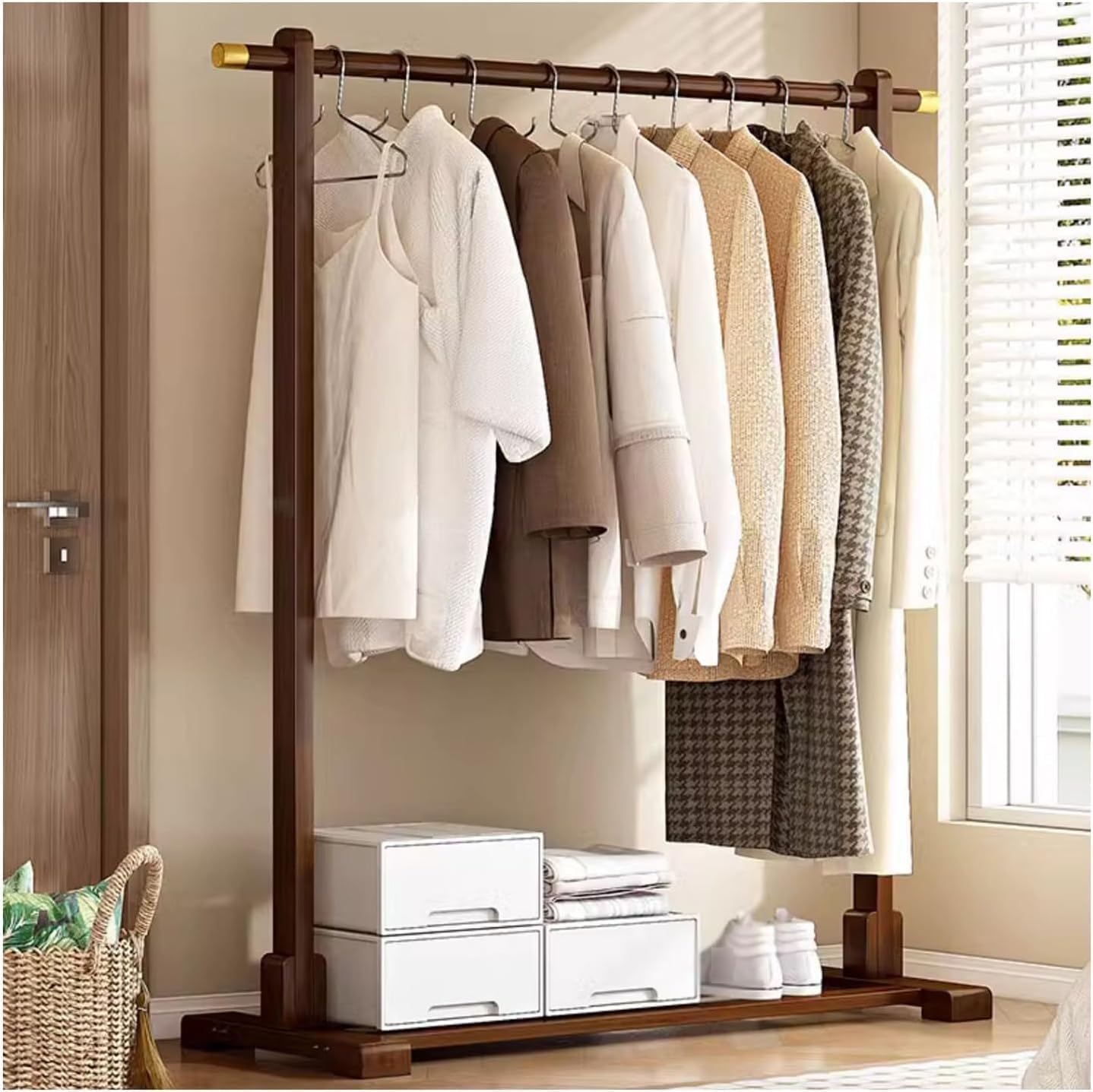 OLSKFUH Sturdy Thickened Wooden Clothing Rack Freestanding Portable Clothes Hanger Holds Up To 220 Lbs Ideal For Clothes Bags Hats & Accessories Display,A-60cm