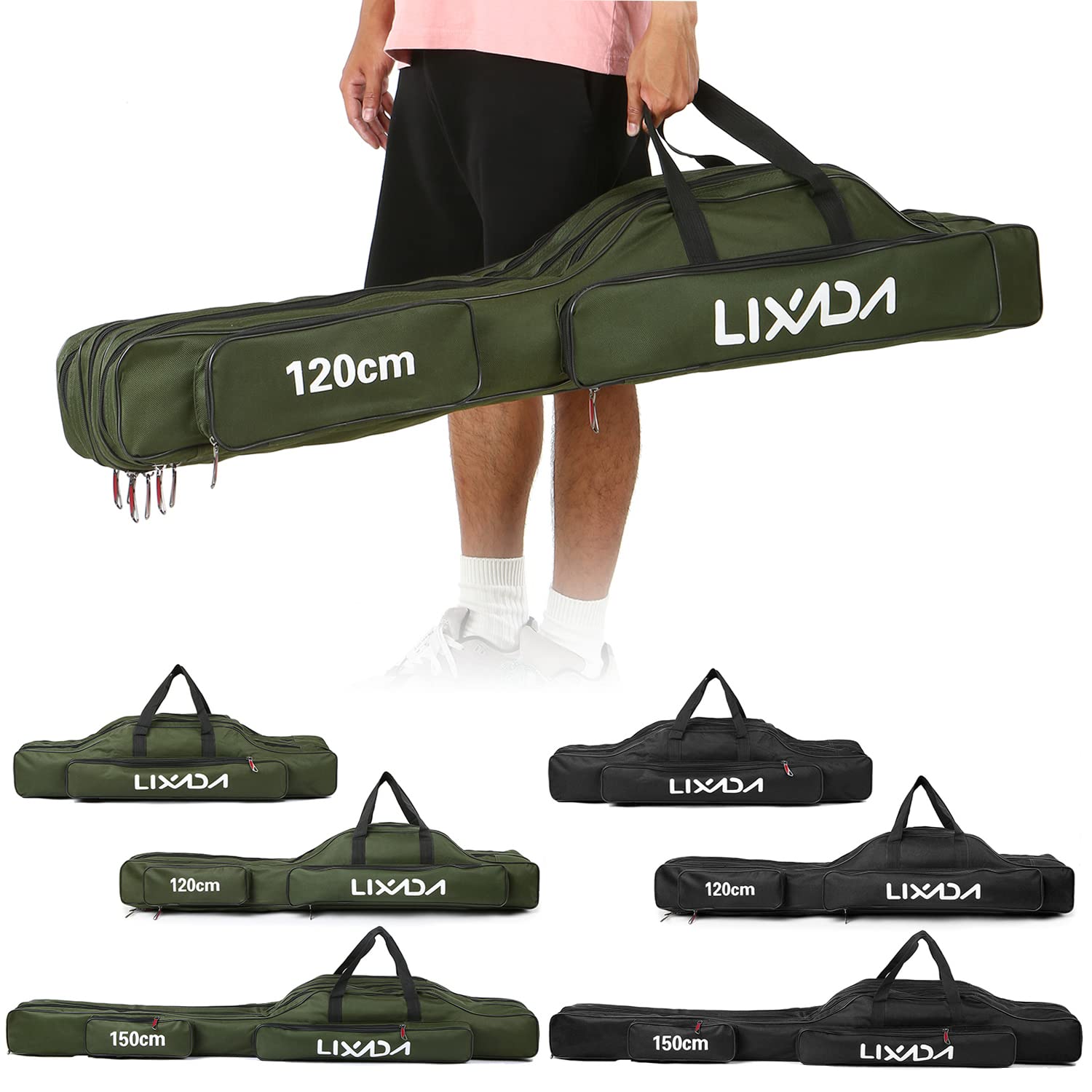 Sac de Transport Portable pour Canne à pêche Pliable à 3 Couches 150 cm, Noir, 150cm, Moderne