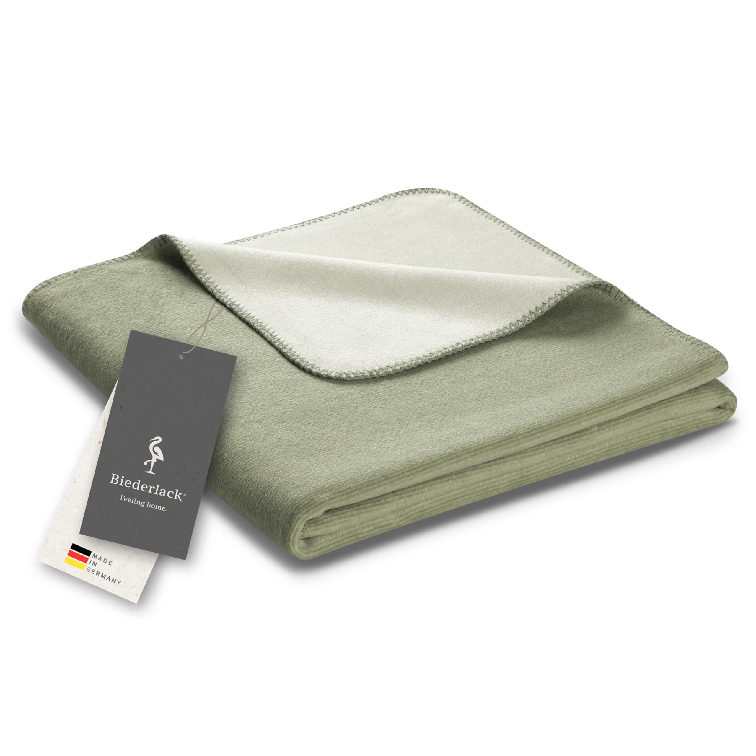 biederlack® Wohndecke Double Optic Salbei-Natur, Sofa-Decke in 150x200 cm | Made in Germany, weiche Kuscheldecke aus Baumwolle und Polyacryl, helle Couch-Decke in Melange-Optik, OEKO-TEX Made in Green