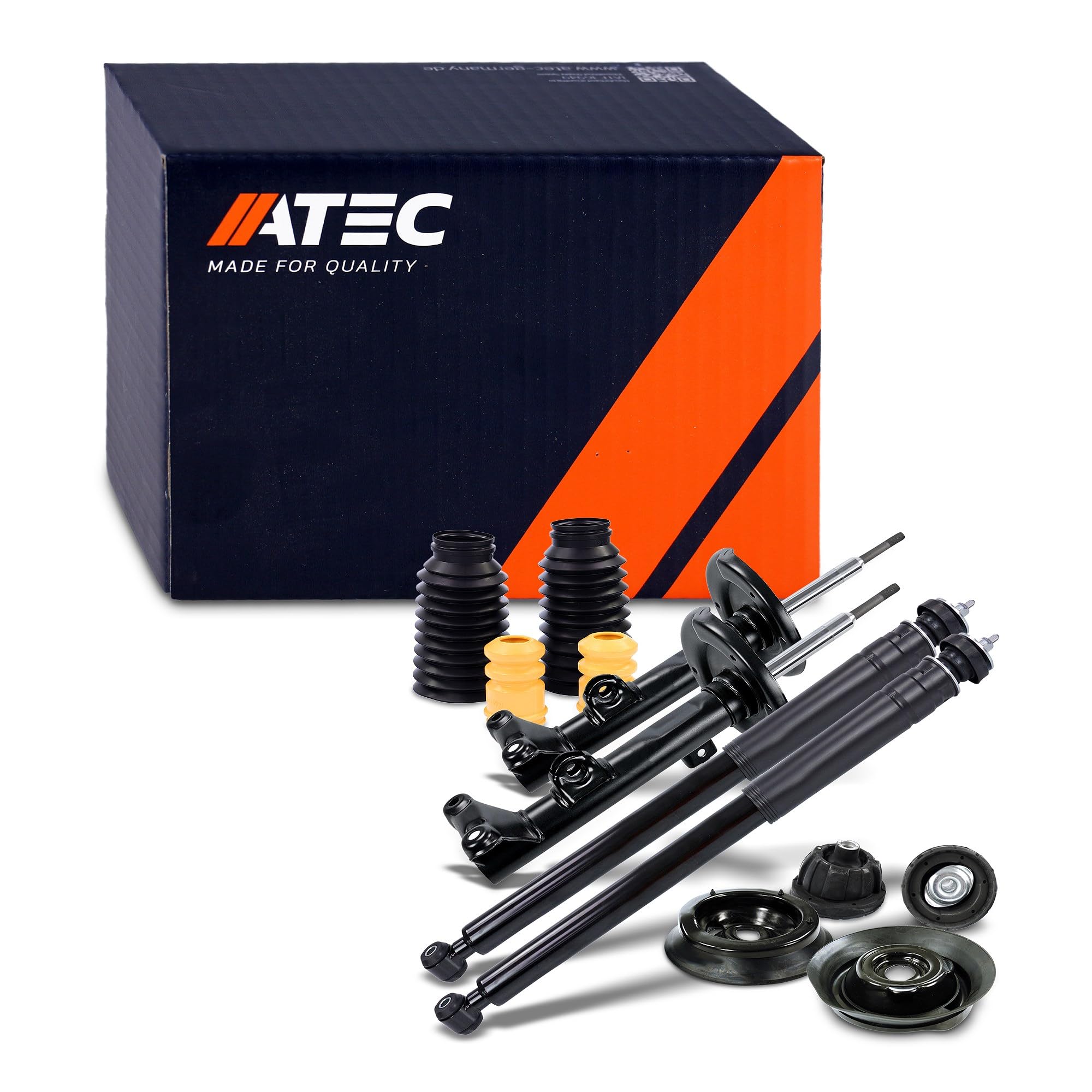ATEC GERMANY 4x Amortiguadores de gas a presión puntal delantero y trasero incl. soporte de puntal y juego de protección contra el polvo, compatible con OPEL ASTRA F (T92), ASTRA F CC (T92)