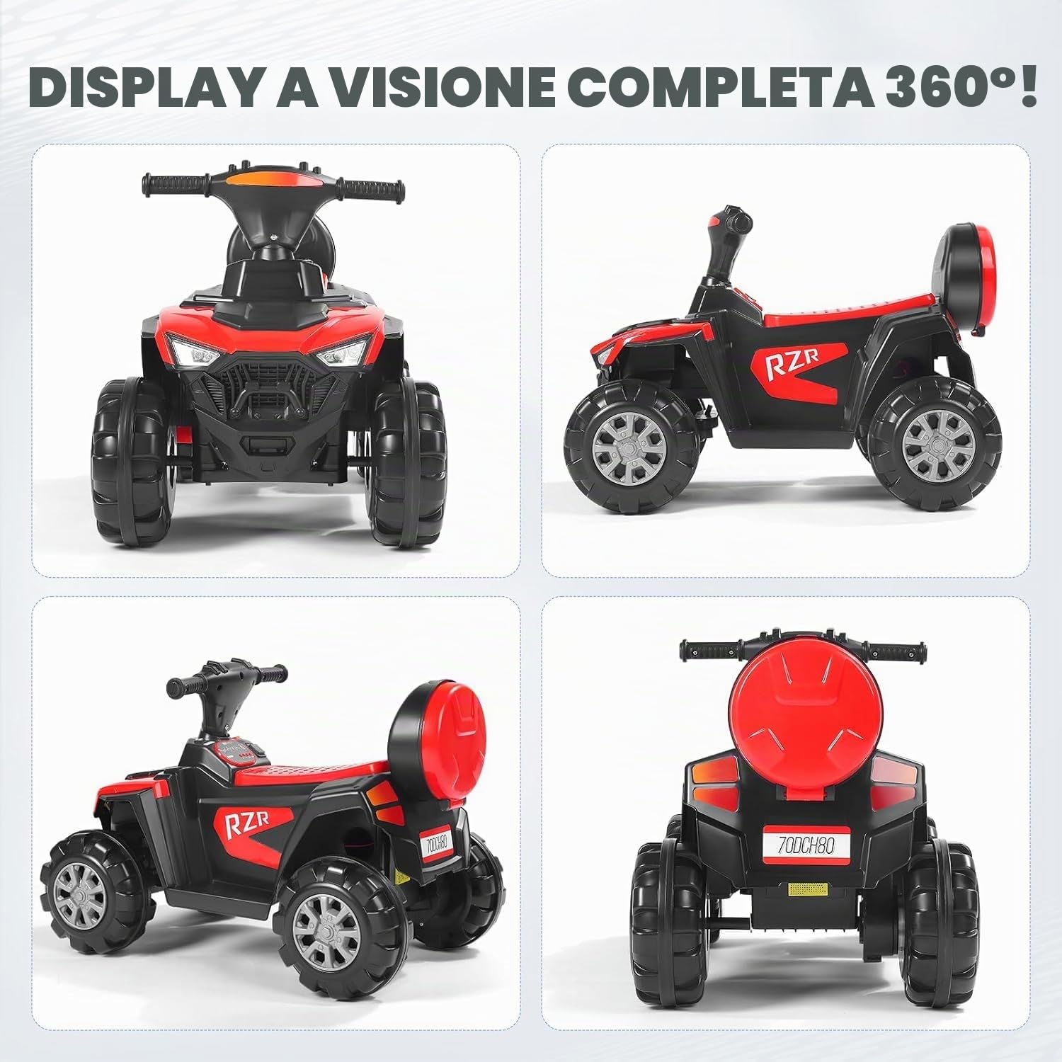 Quad Elettrico per Bambini 2-5 Anni 6V con Velocità Regolabile, Auto a Batteria Multifunzione con Anteriore e Posteriore, Luci a LED, Musica,Pedale,Clacson,Carica 50KG