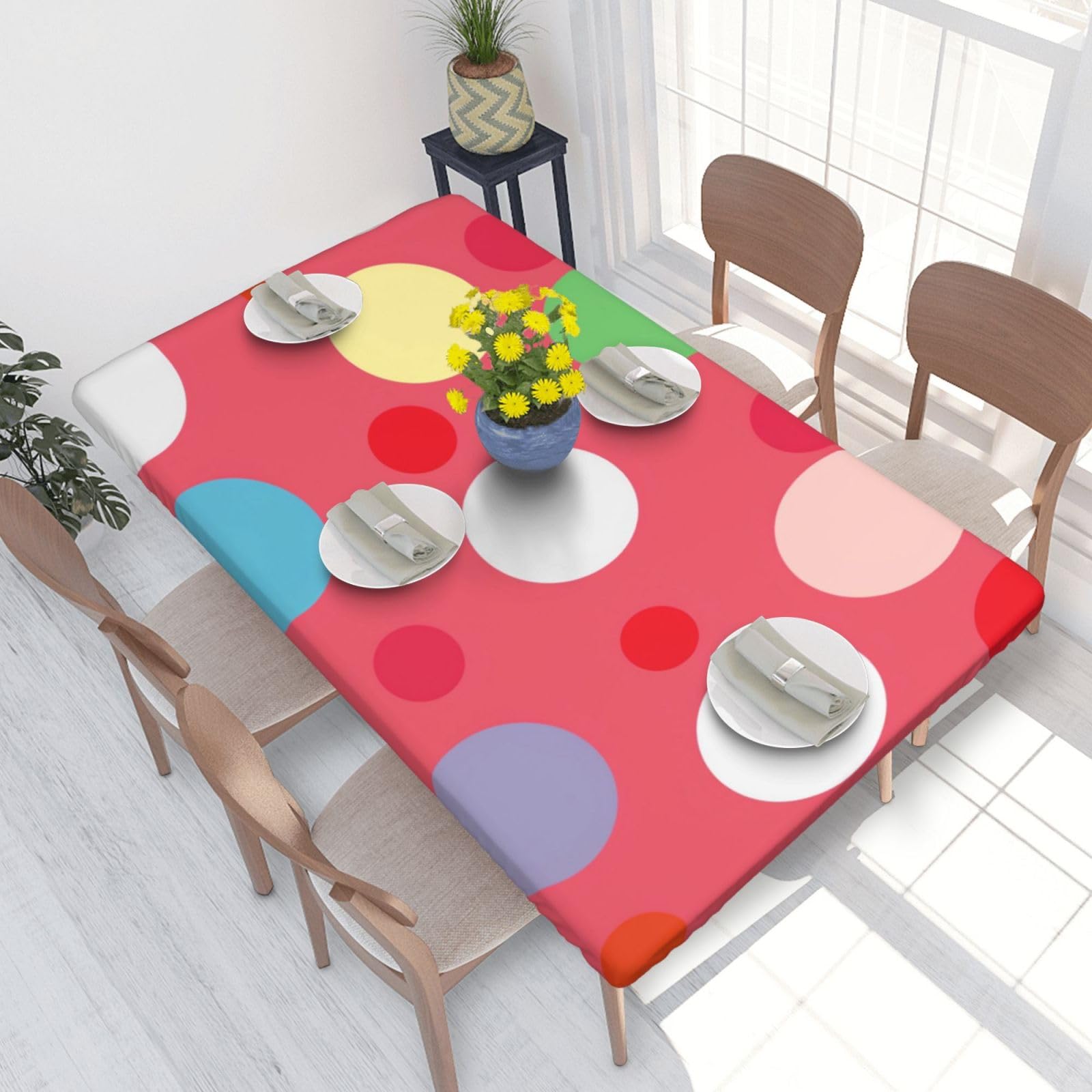 WPKJU Cute Polka Dot Printed Tablecloths 4ft Rectangular Table Covers Washable Polyester Decorative Table Cloth for Dining Table Picnic Wedding
