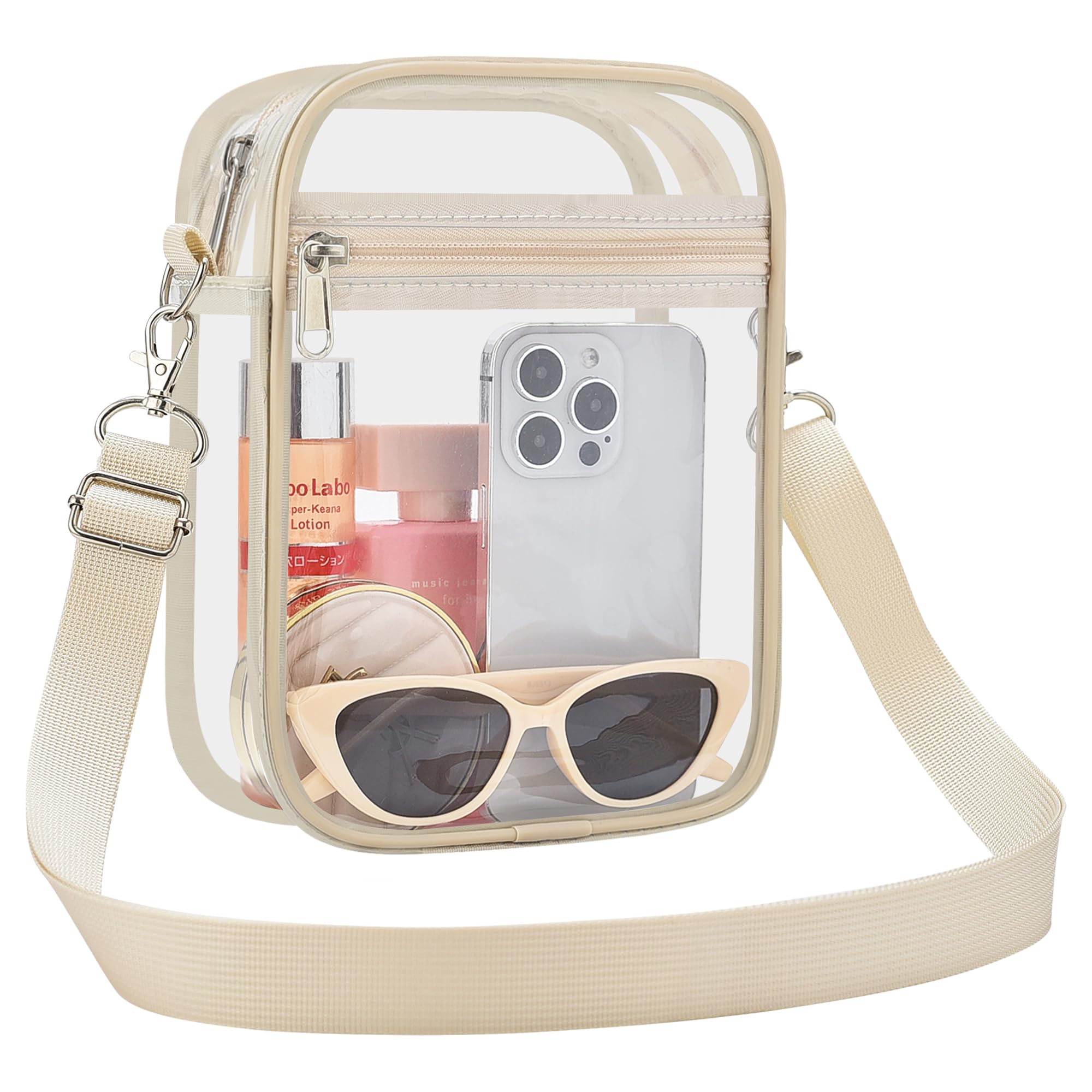 Oraben Small Clear Bag Stadium Approved Clear Purses Sports Stadium Events PVC Messenger Bag for Women Girls, Creamy, S