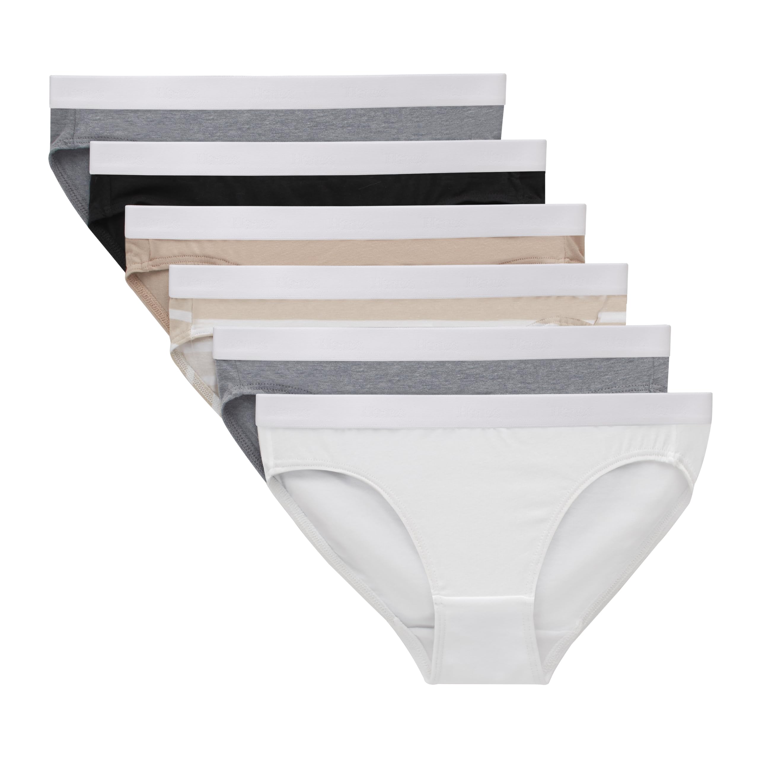 Hanes Bielizna dziewczęca Originals, rozciągliwe bawełniane szorty, hipsterskie, majtki bikini, 6-pak, Czarny, cielisty, szary, biały, 12