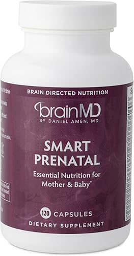 Dr Amen BRAINMD Smart Prenatal - 120 cápsulas - Multivitamínico para mamá y bebé, promueve el embarazo, el crecimiento y el desarrollo saludables en