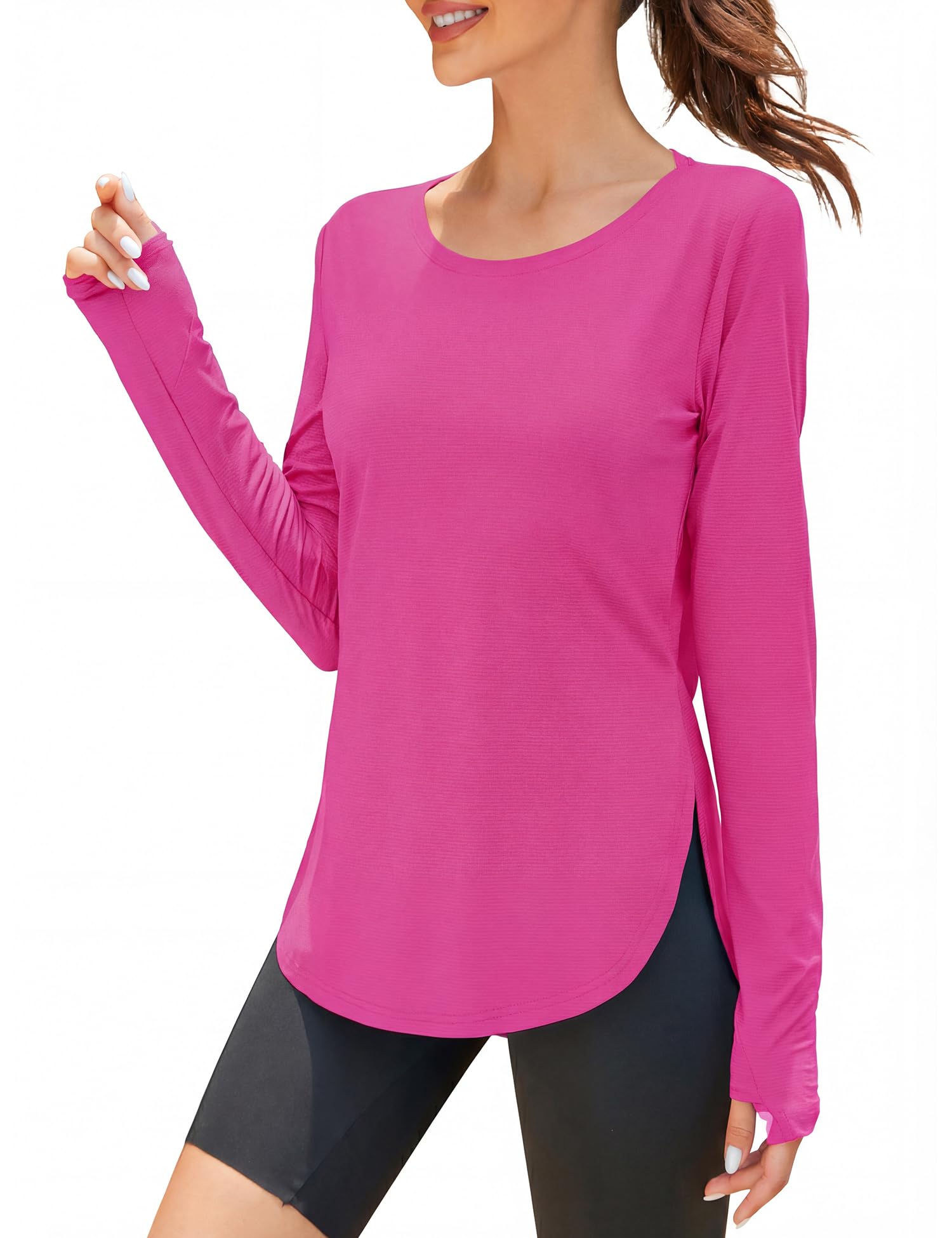 Rapbin UV Shirt Damen Langarm Sportshirt Damen UPF 50+ Leichtes Atmungsaktiv Funktionsshirt Sport Oberteile Damen Rundhals Fitness Activewear with Daumenloch