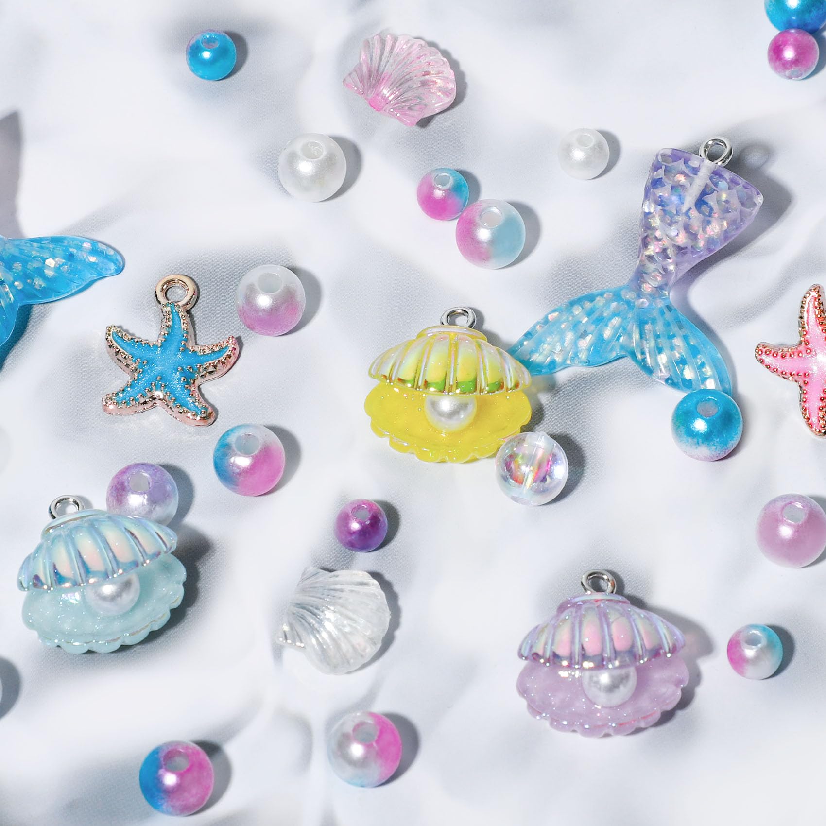 Acerich 1400 Pcs Mermaid Beads Bracelet Making Kit, Charm DIY Mermaid Beads for Jewelry Making with Ocean Shell, Friendship Bracelet Kit for Girls with Starfish Shell - Image 4